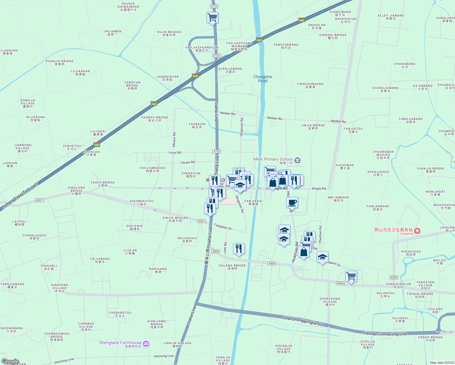 map of restaurants, bars, coffee shops, grocery stores, and more near in Jiaxing