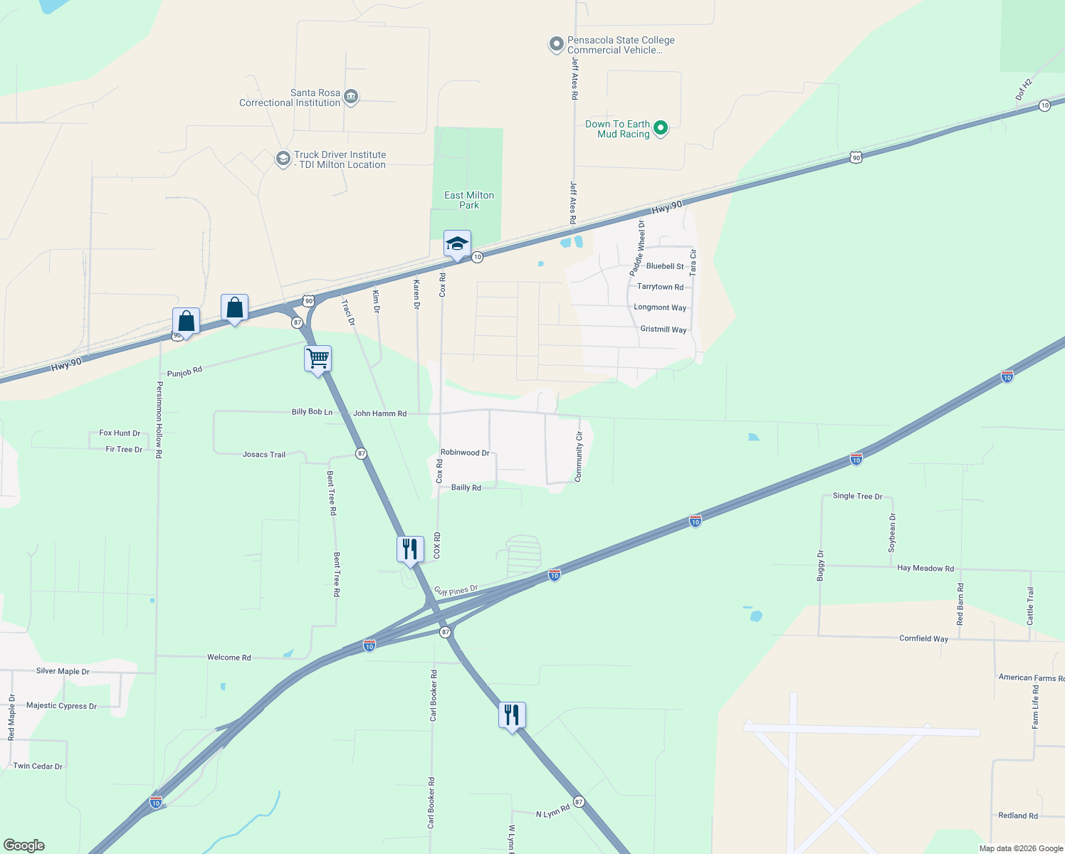 map of restaurants, bars, coffee shops, grocery stores, and more near 4914 Community Circle in Milton