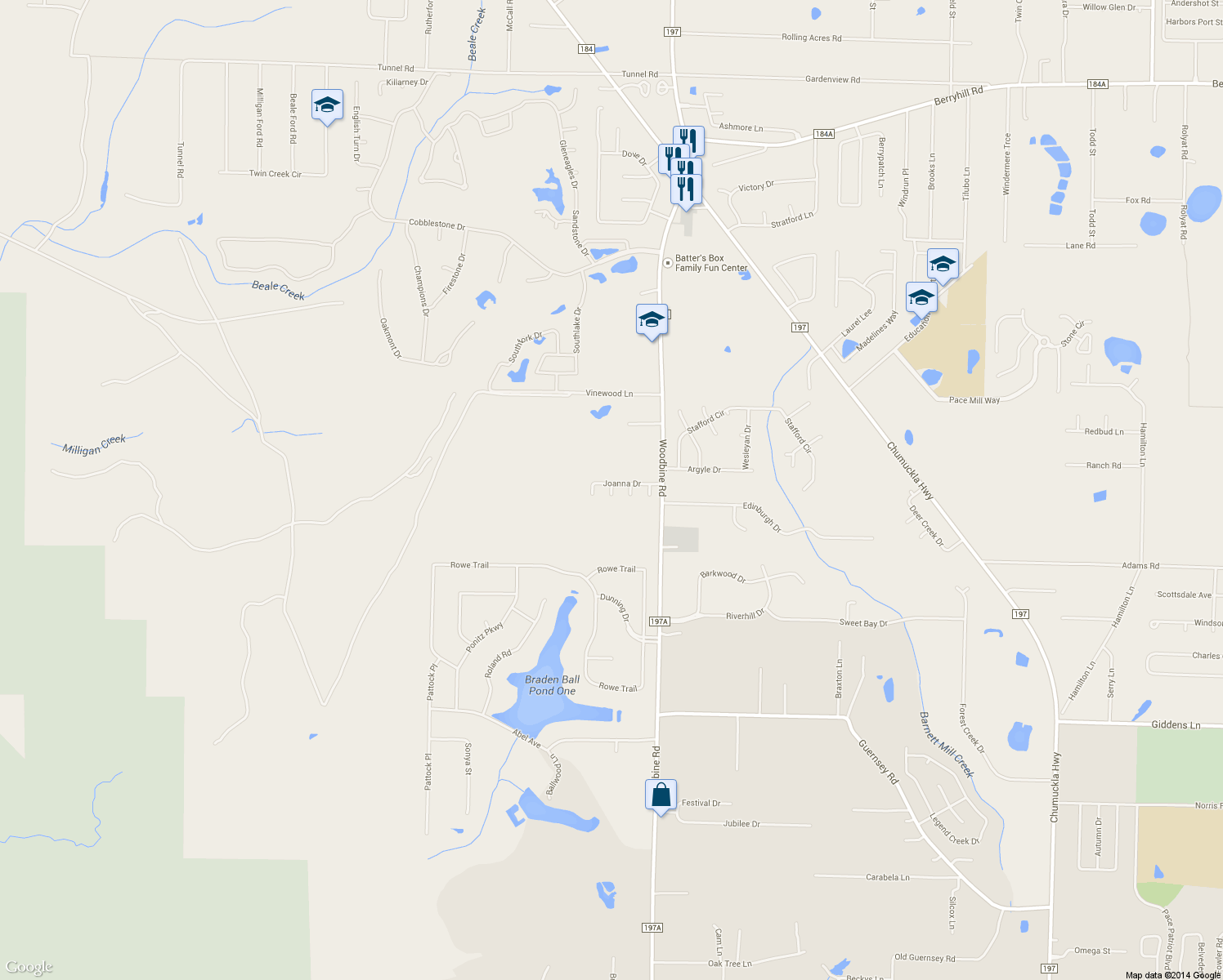 map of restaurants, bars, coffee shops, grocery stores, and more near 5250 Joanna Lane in Milton