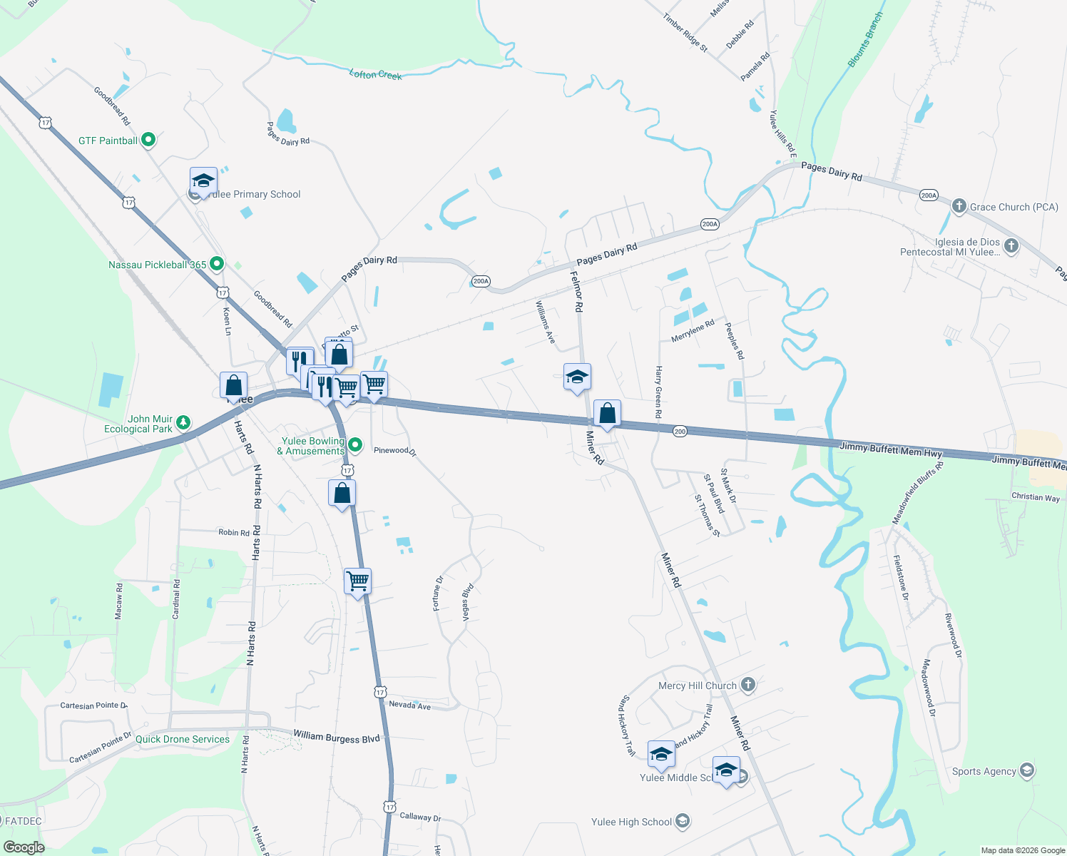 map of restaurants, bars, coffee shops, grocery stores, and more near 86073 Alliance Place in Yulee