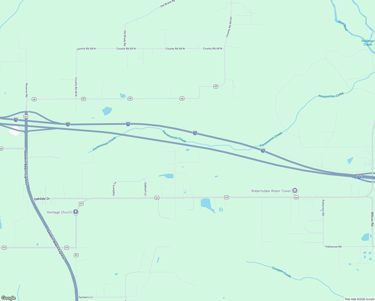 map of restaurants, bars, coffee shops, grocery stores, and more near 27990 Northcutt Lane in Robertsdale