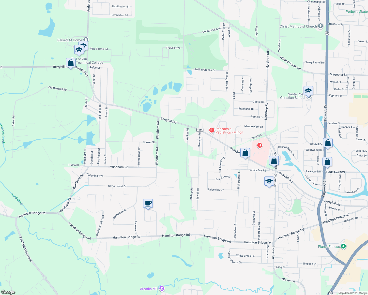 map of restaurants, bars, coffee shops, grocery stores, and more near 5475 Walker Road in Milton
