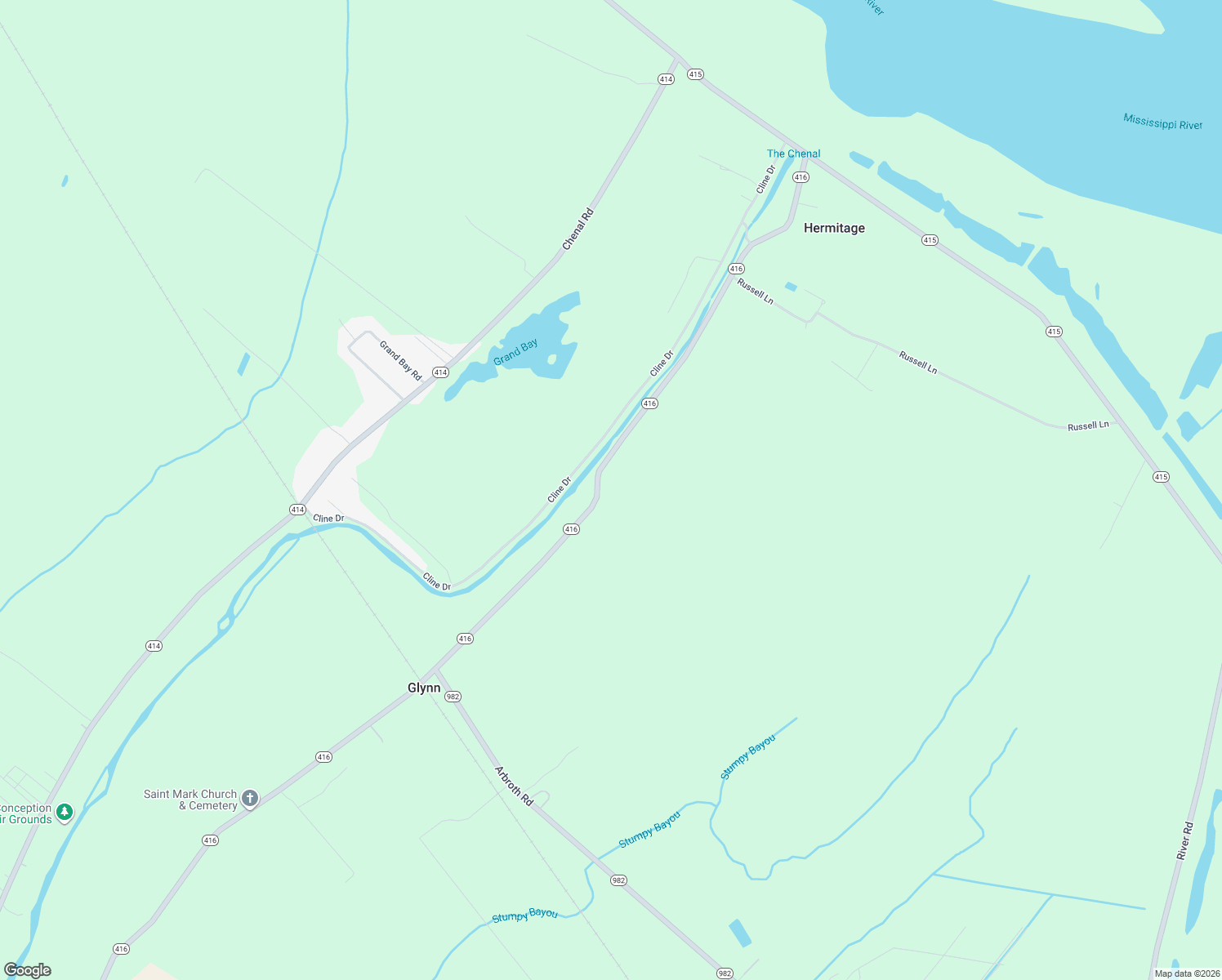 map of restaurants, bars, coffee shops, grocery stores, and more near 14598 Louisiana 416 in Rougon