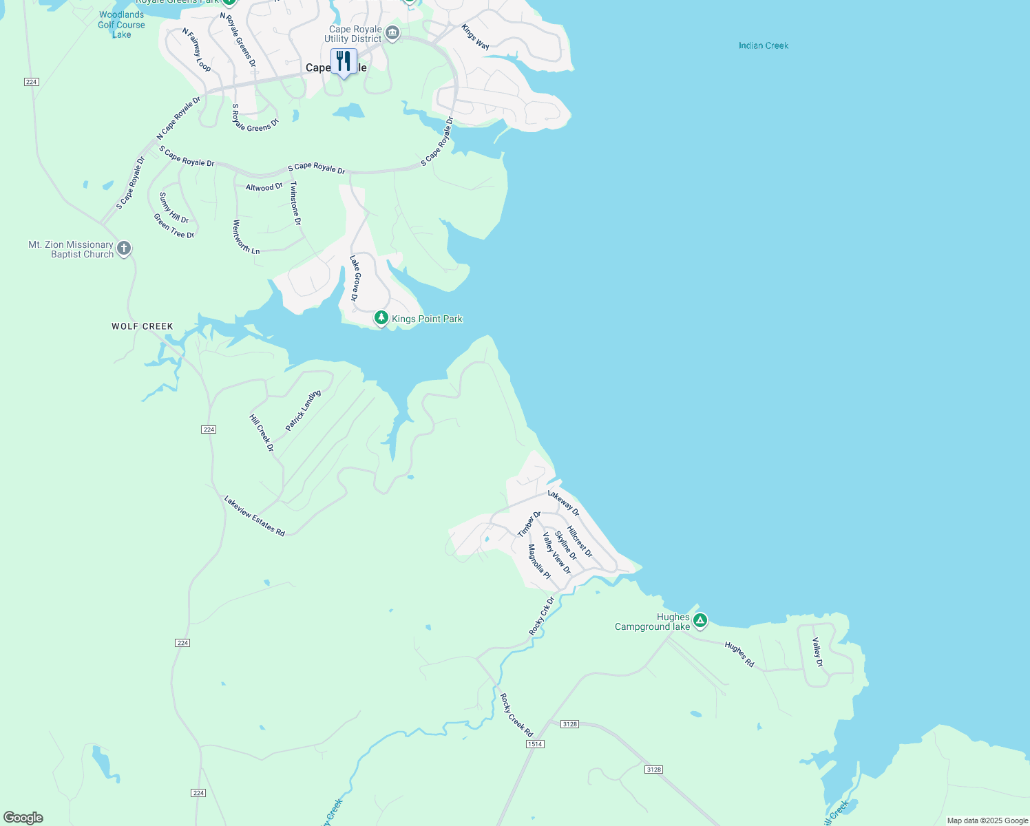 map of restaurants, bars, coffee shops, grocery stores, and more near 1801 Lakeview Estates Drive in Coldspring