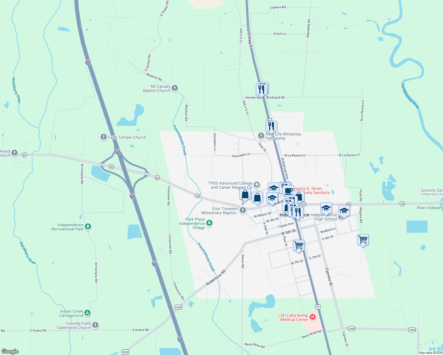 map of restaurants, bars, coffee shops, grocery stores, and more near 311 Louisiana 40 in Independence