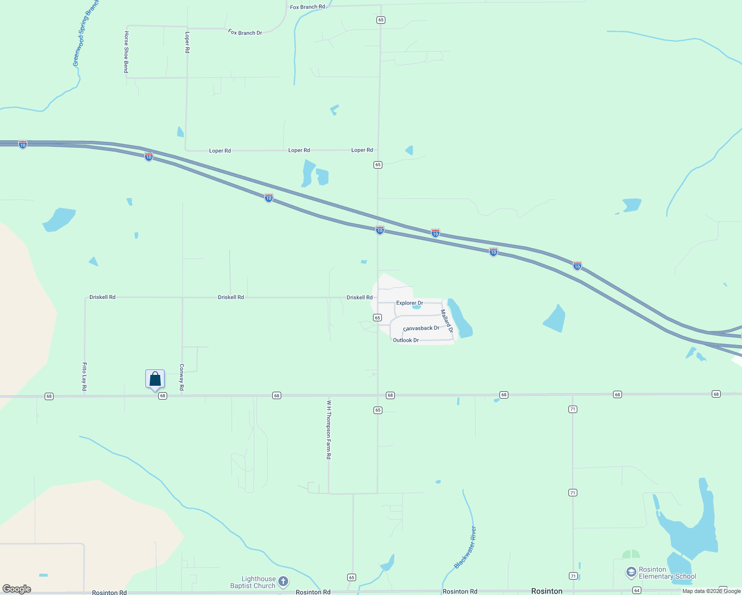 map of restaurants, bars, coffee shops, grocery stores, and more near 18263 Driskell Rd in Loxley