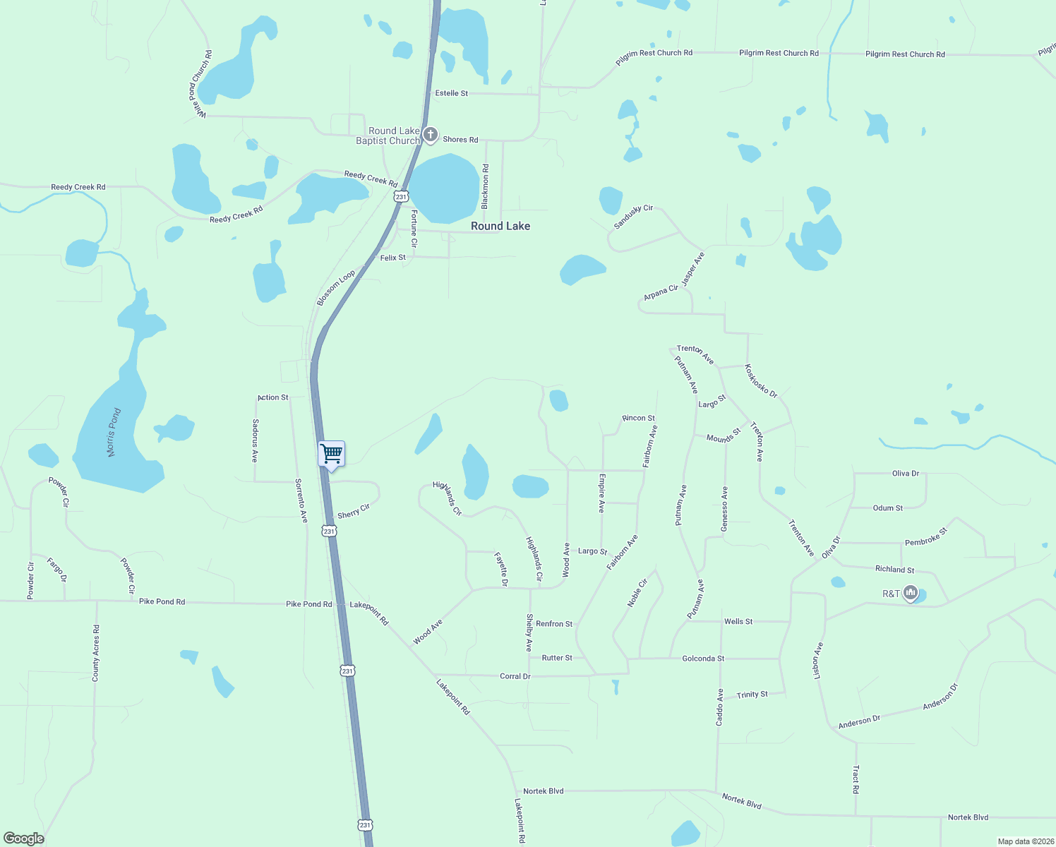 map of restaurants, bars, coffee shops, grocery stores, and more near 2569 Austin Lane in Alford
