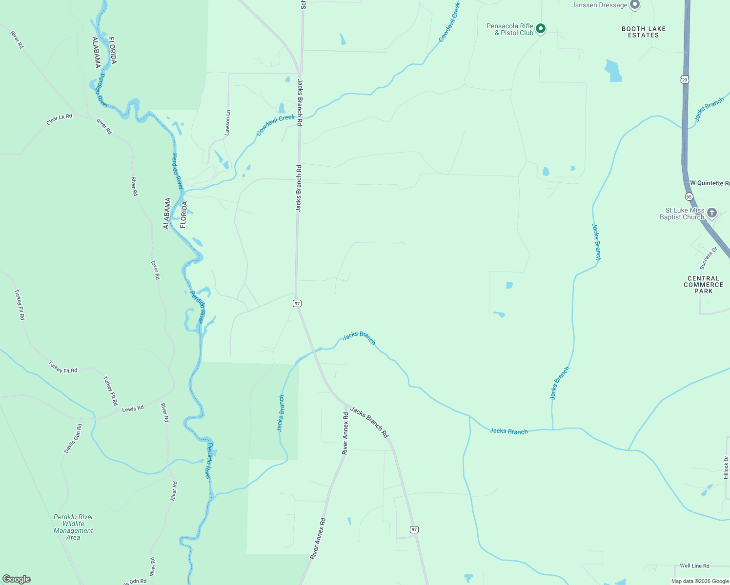 map of restaurants, bars, coffee shops, grocery stores, and more near 1618 Jacks Branch Road in Escambia County