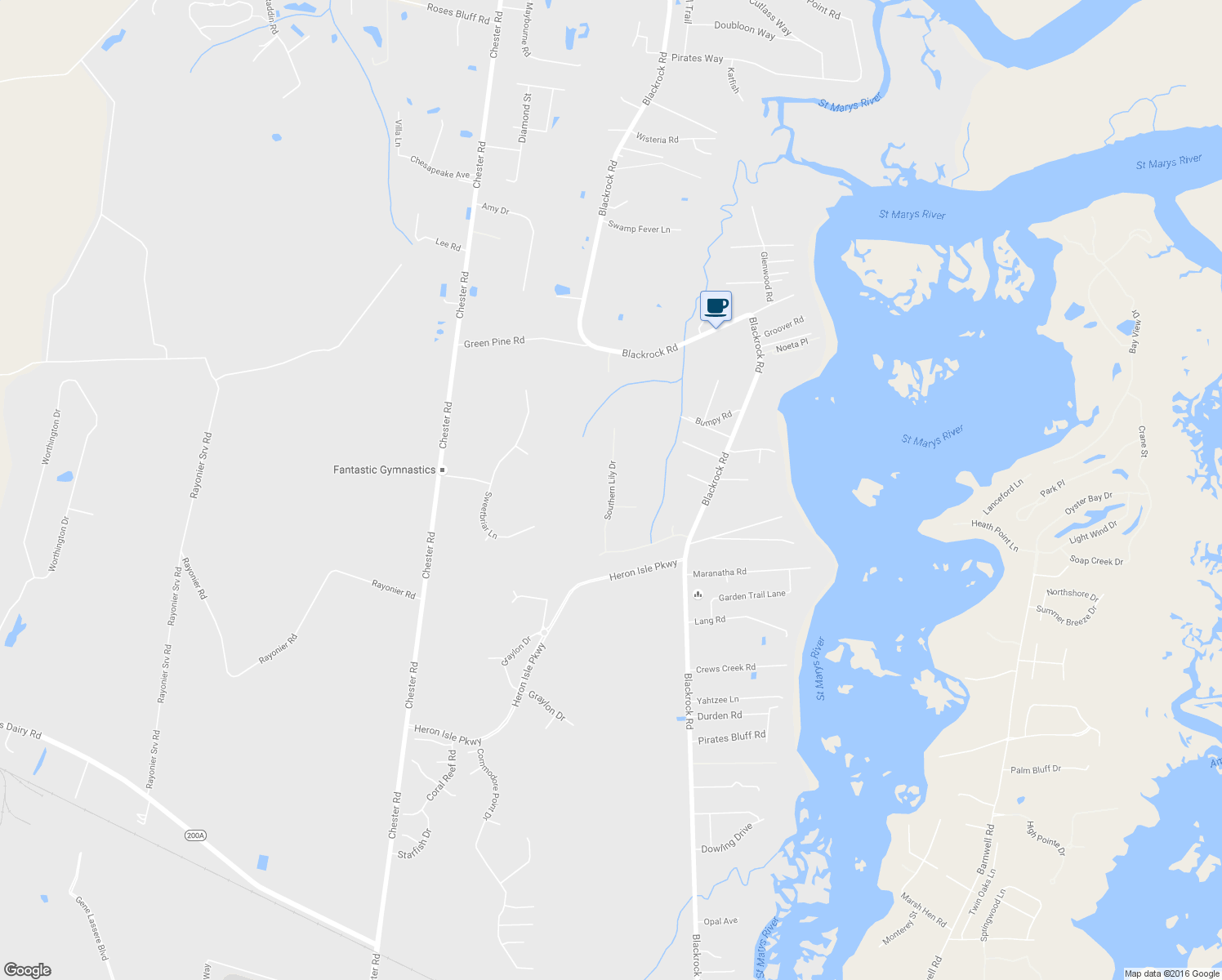 map of restaurants, bars, coffee shops, grocery stores, and more near 96424 Southern Lily Drive in Yulee