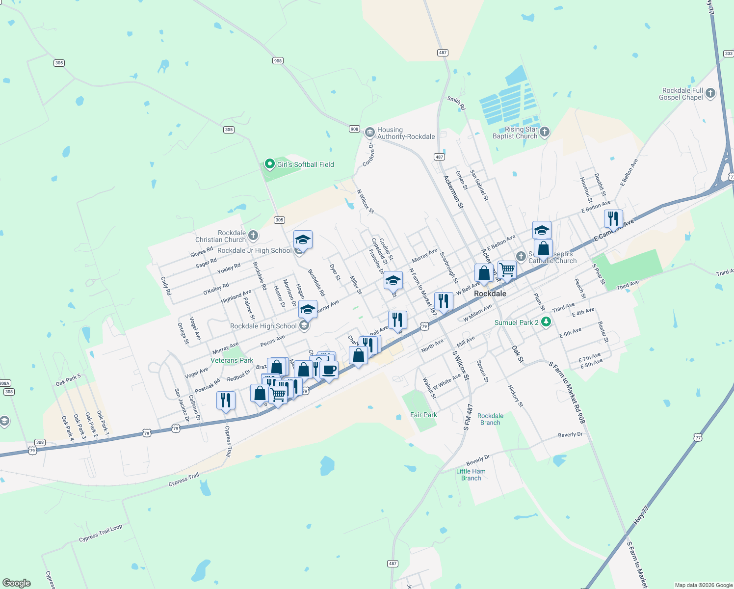 map of restaurants, bars, coffee shops, grocery stores, and more near 728 Ramsey Ave in Rockdale