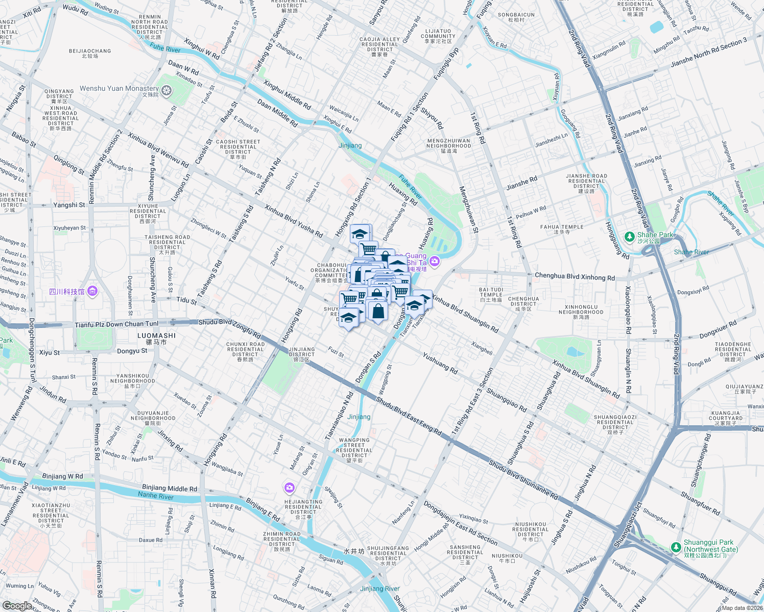 map of restaurants, bars, coffee shops, grocery stores, and more near 99 Zhong Dao Jie in Cheng Du Shi