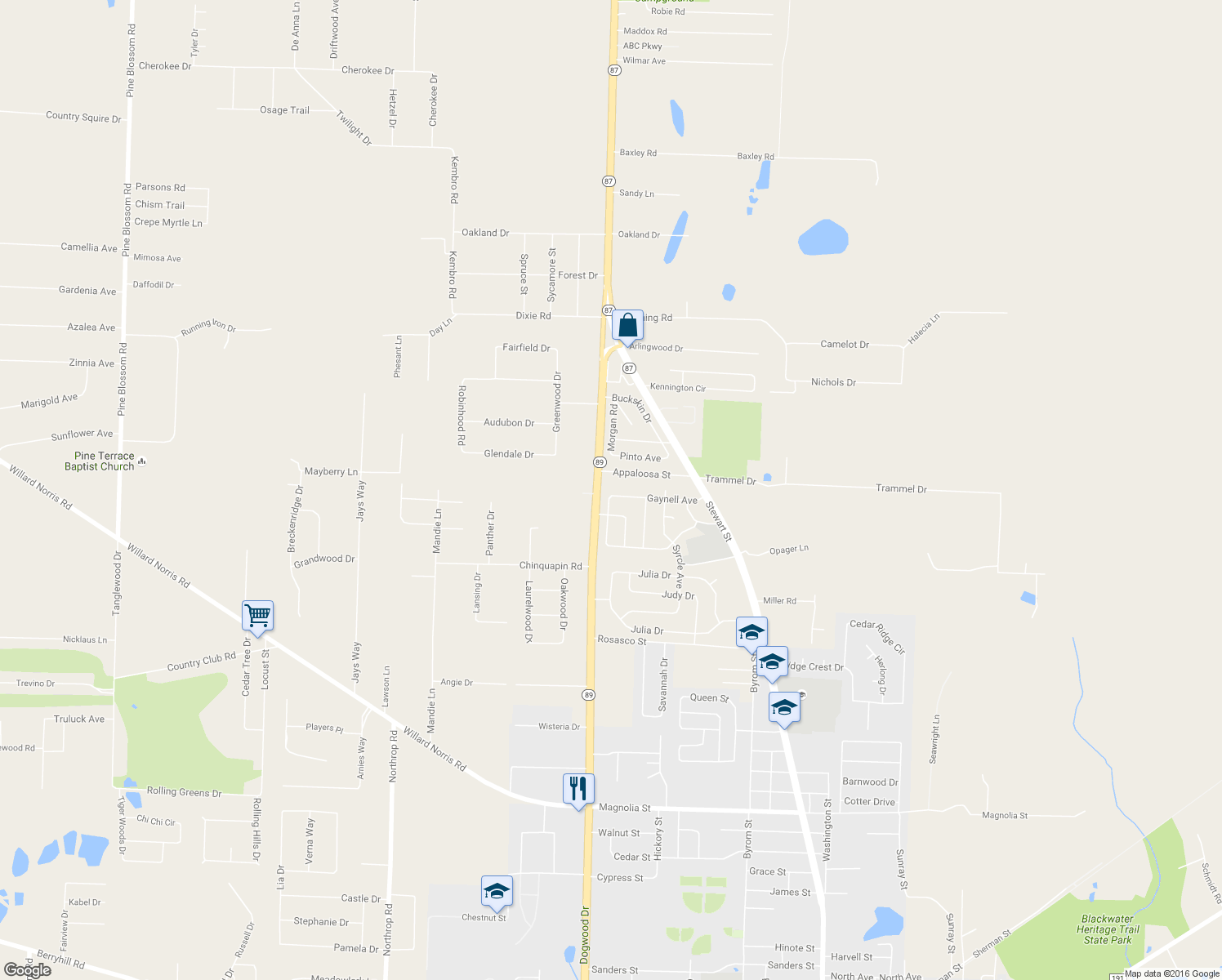 map of restaurants, bars, coffee shops, grocery stores, and more near 6420 Gaynell Avenue in Milton