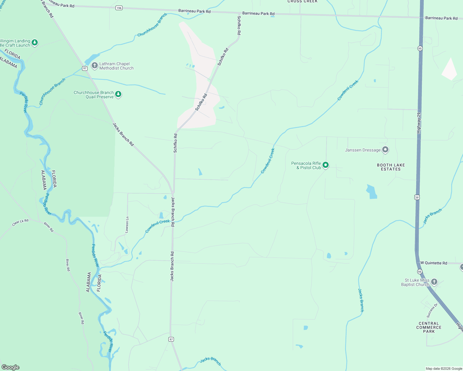 map of restaurants, bars, coffee shops, grocery stores, and more near 1401 Country Hills Drive in Escambia County