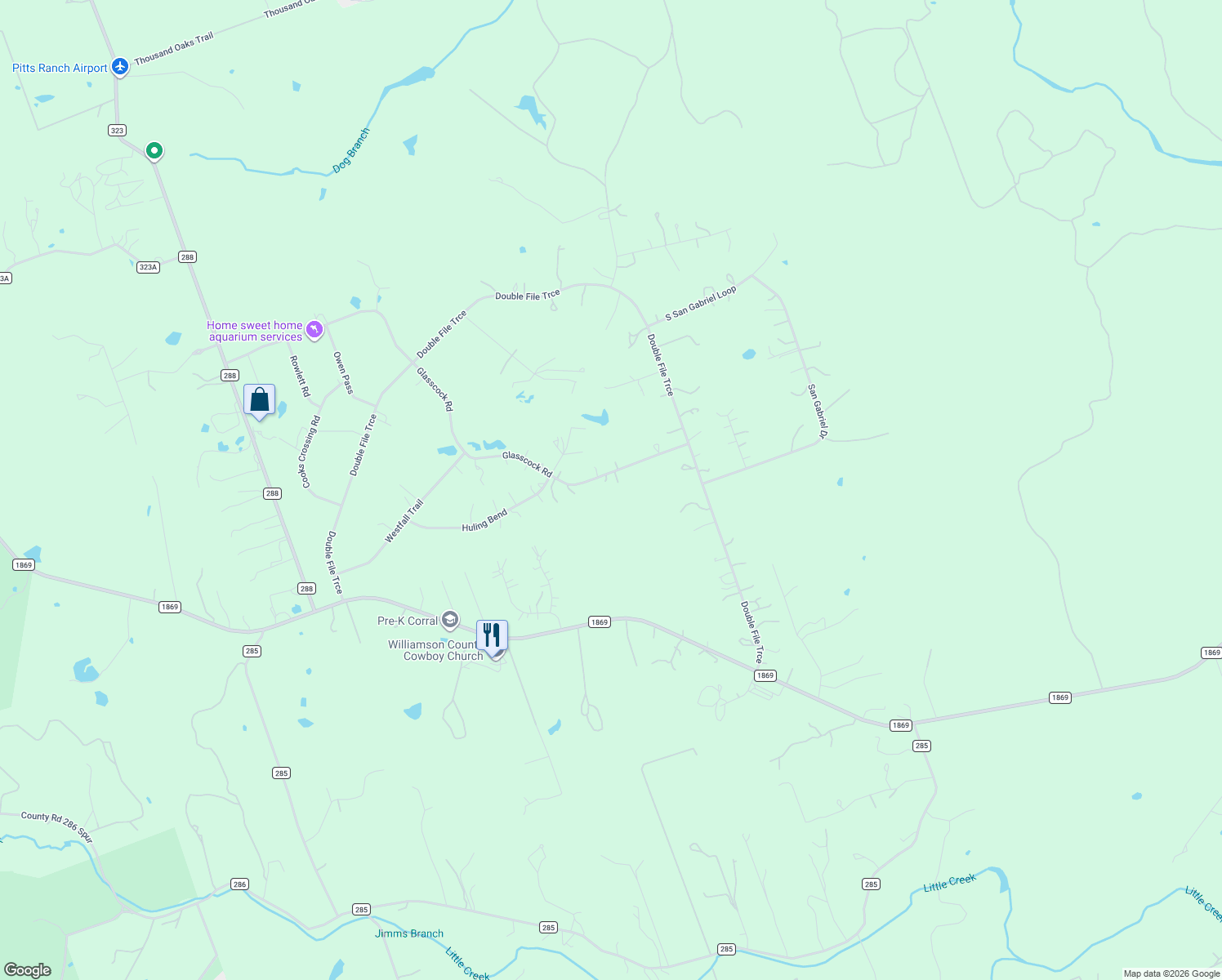 map of restaurants, bars, coffee shops, grocery stores, and more near 305 Glasscock Road in Liberty Hill