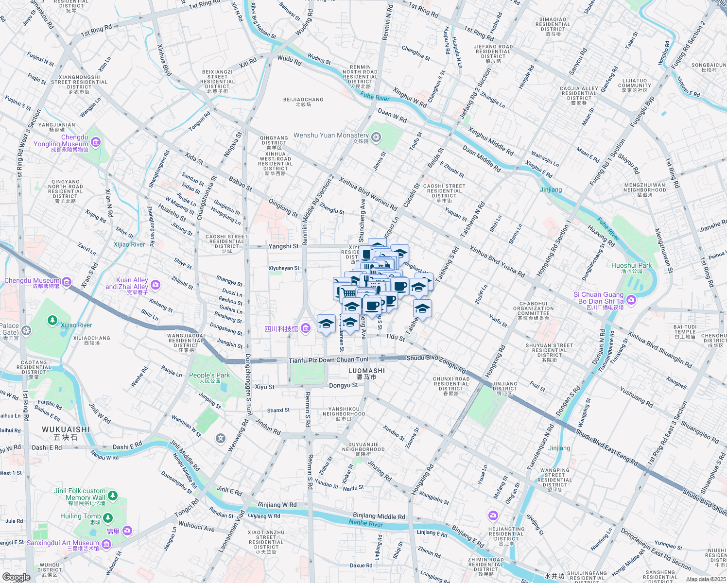 map of restaurants, bars, coffee shops, grocery stores, and more near Shun Cheng Da Jie in Cheng Du Shi