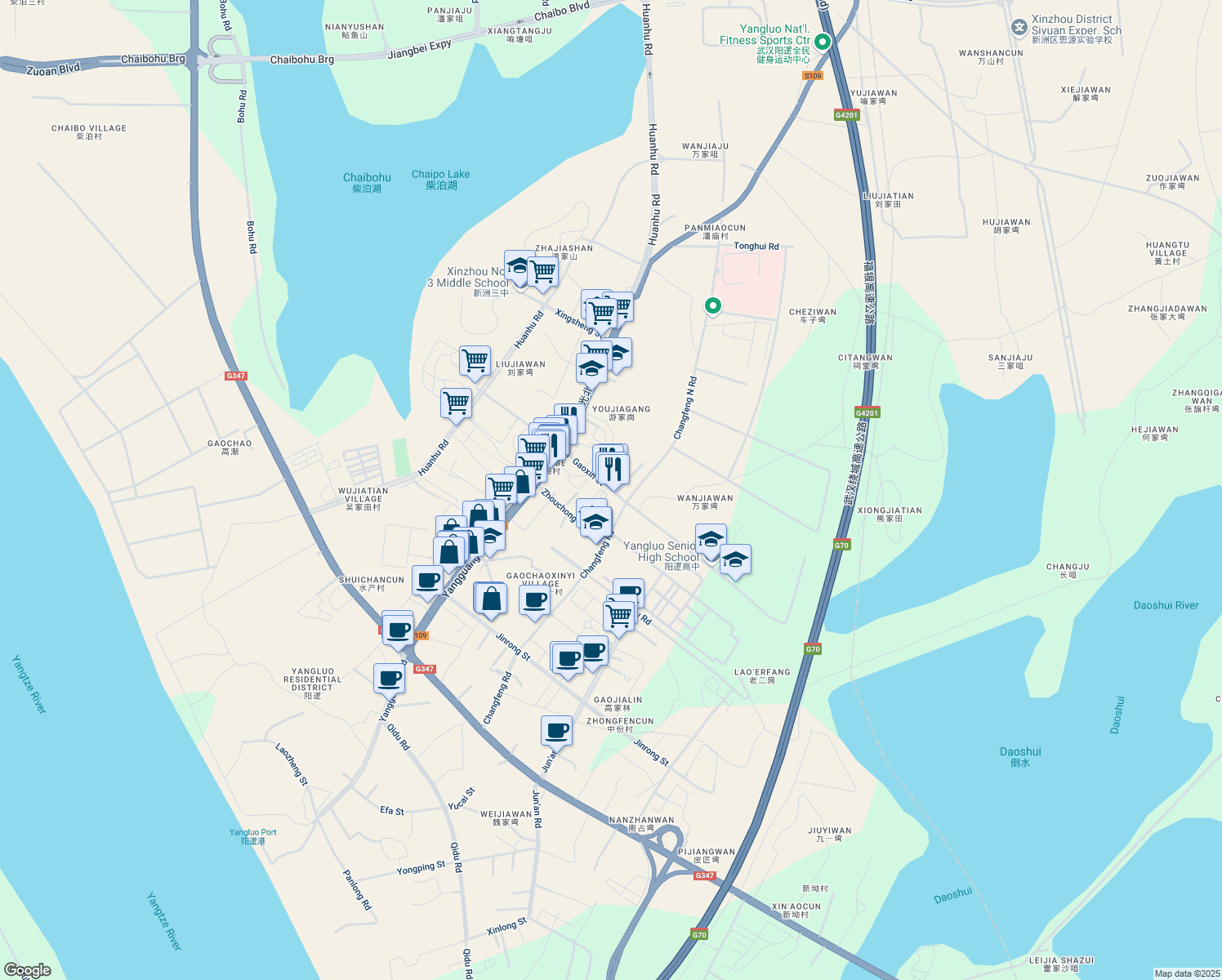 map of restaurants, bars, coffee shops, grocery stores, and more near Gao Xin Jie in Wu Han Shi