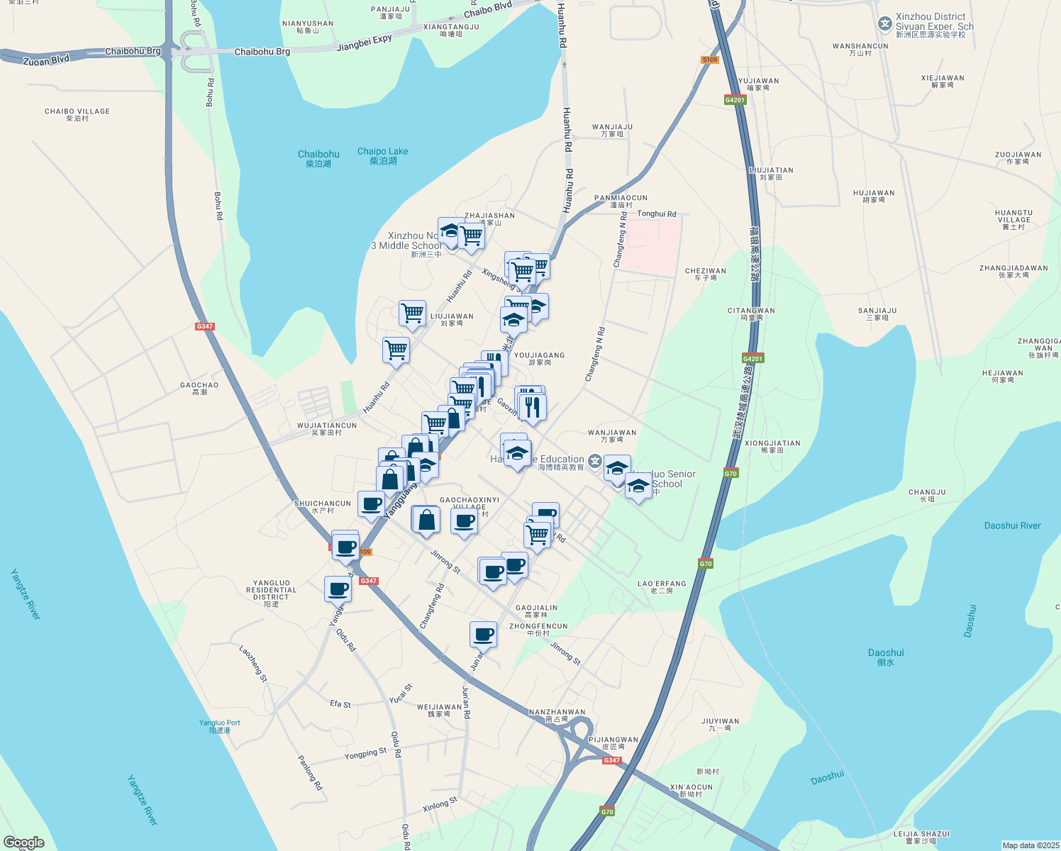 map of restaurants, bars, coffee shops, grocery stores, and more near Gao Xin Jie in Wu Han Shi