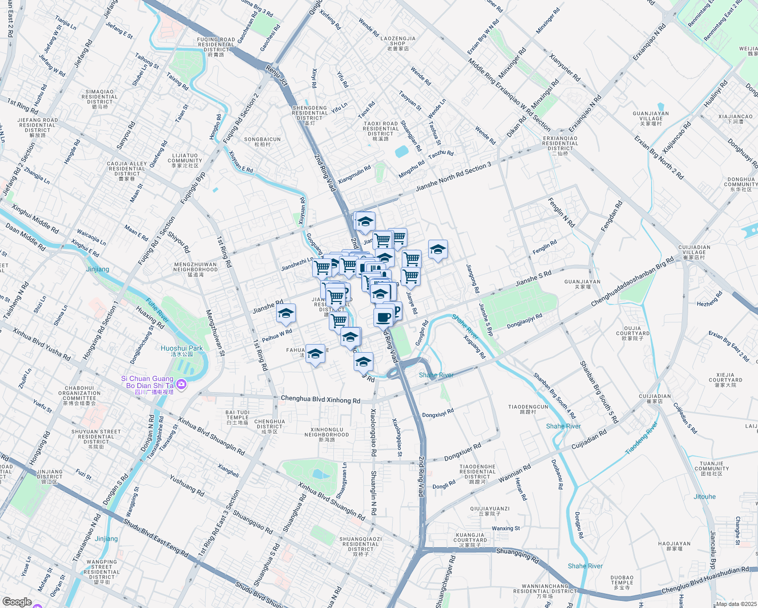 map of restaurants, bars, coffee shops, grocery stores, and more near Er Huan Lu Dong Er Duan in Cheng Du Shi
