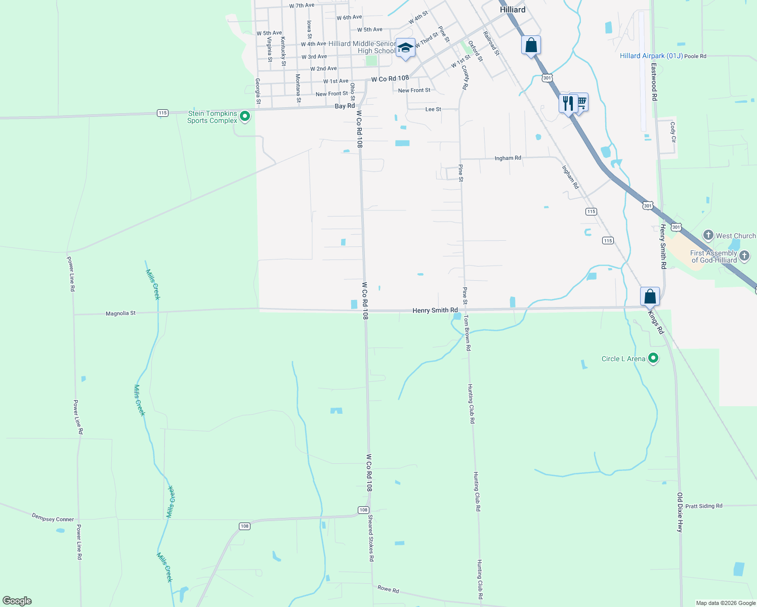 map of restaurants, bars, coffee shops, grocery stores, and more near 371847 Henry Smith Road in Hilliard