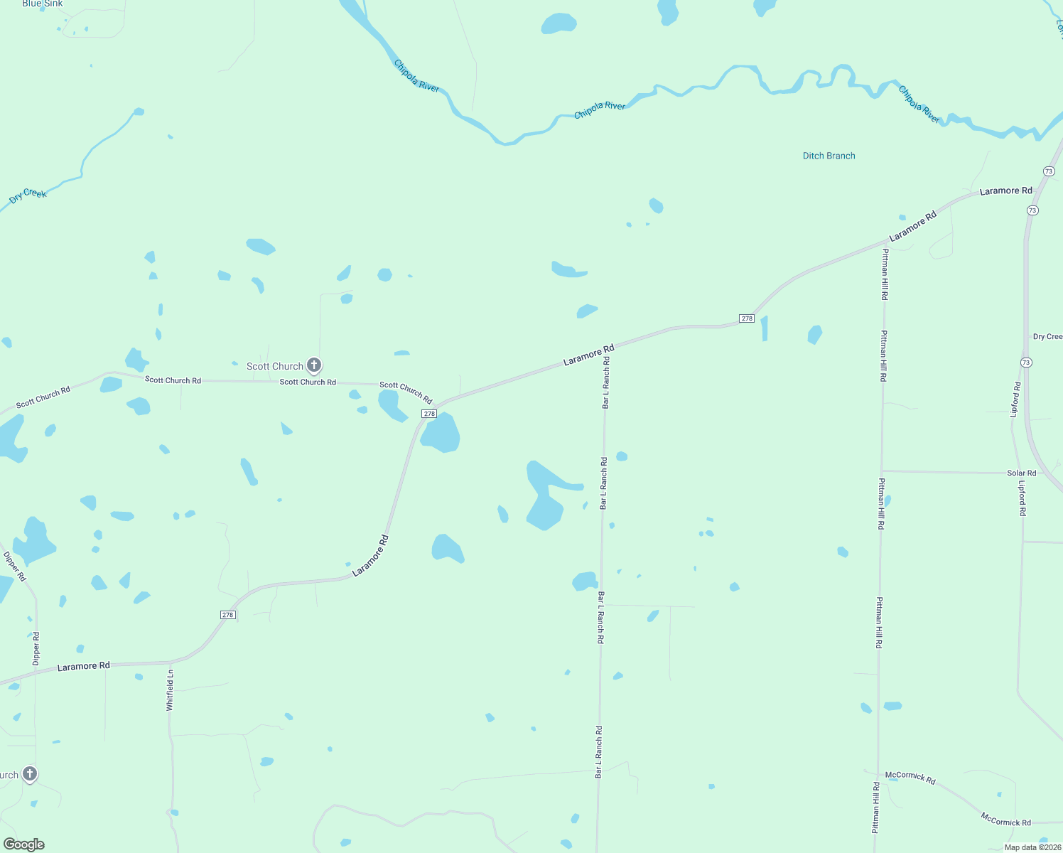 map of restaurants, bars, coffee shops, grocery stores, and more near 3951 Laramore Road in Marianna