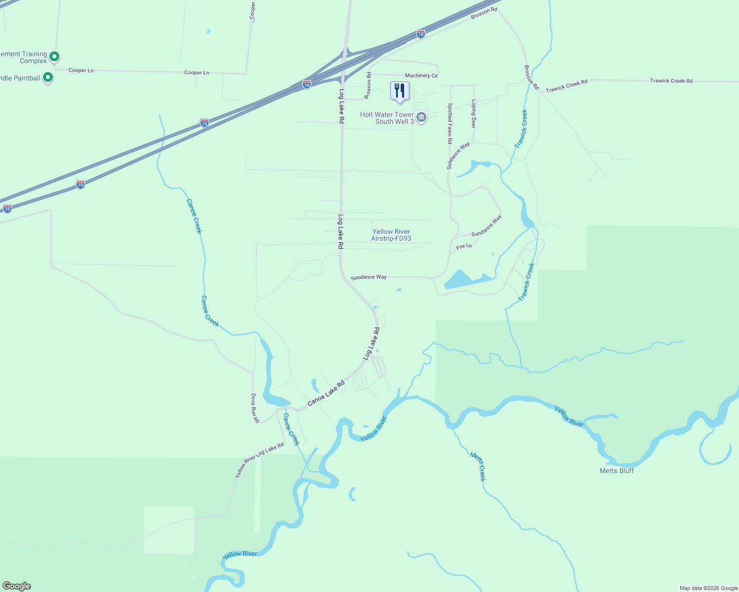 map of restaurants, bars, coffee shops, grocery stores, and more near 4139 Log Lake Road in Holt