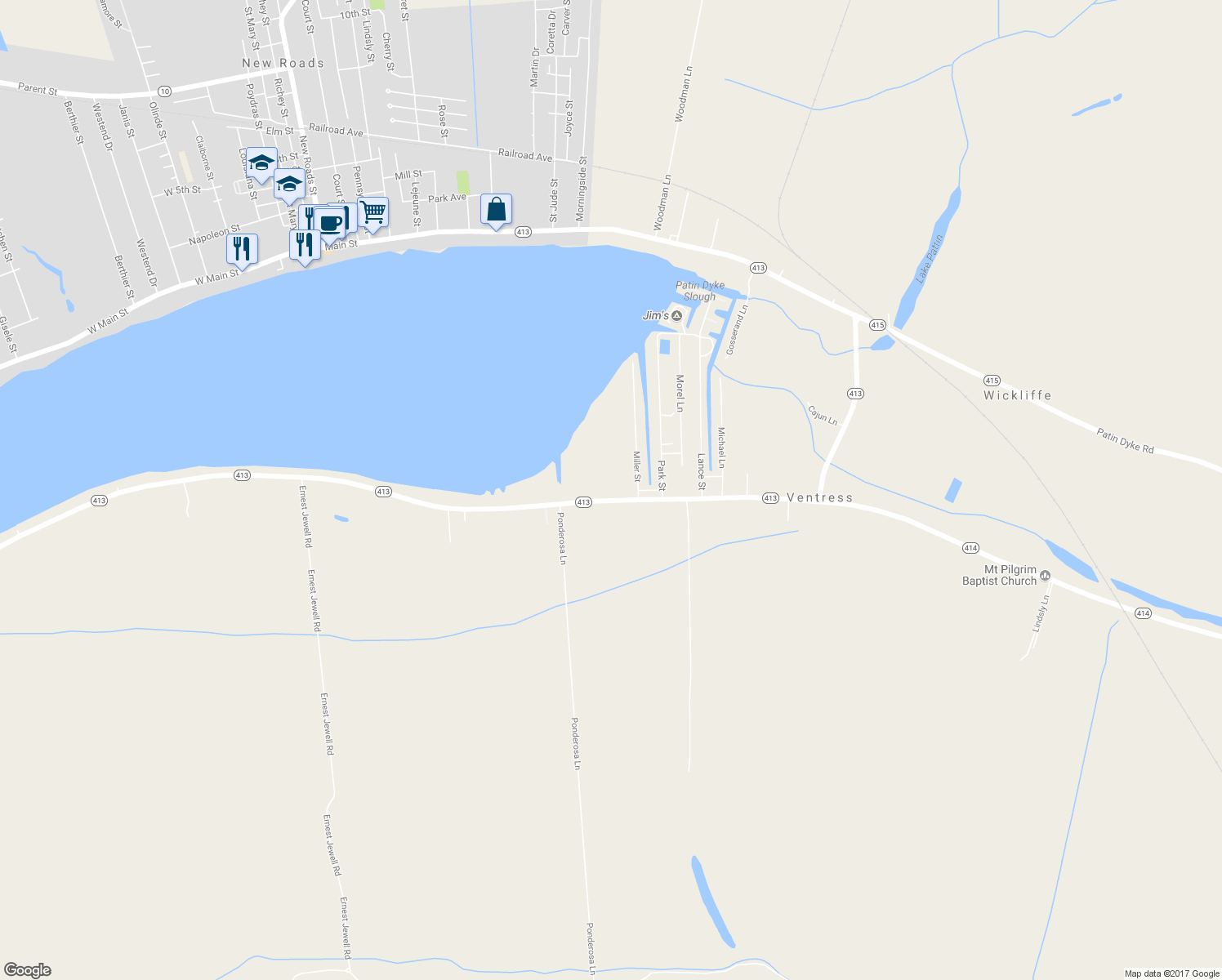 map of restaurants, bars, coffee shops, grocery stores, and more near 10787 Island Road in Ventress