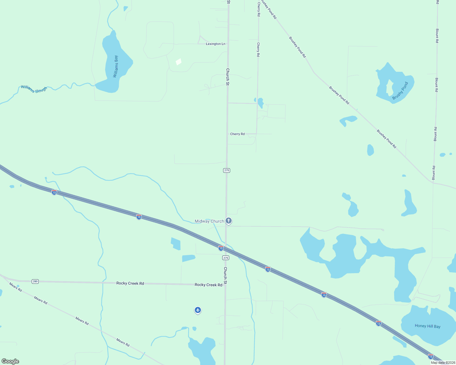 map of restaurants, bars, coffee shops, grocery stores, and more near 1672 Church Street in Marianna