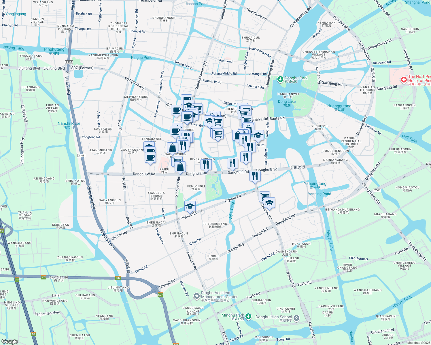 map of restaurants, bars, coffee shops, grocery stores, and more near Dang Hu Dong Lu in Jia Xing Shi