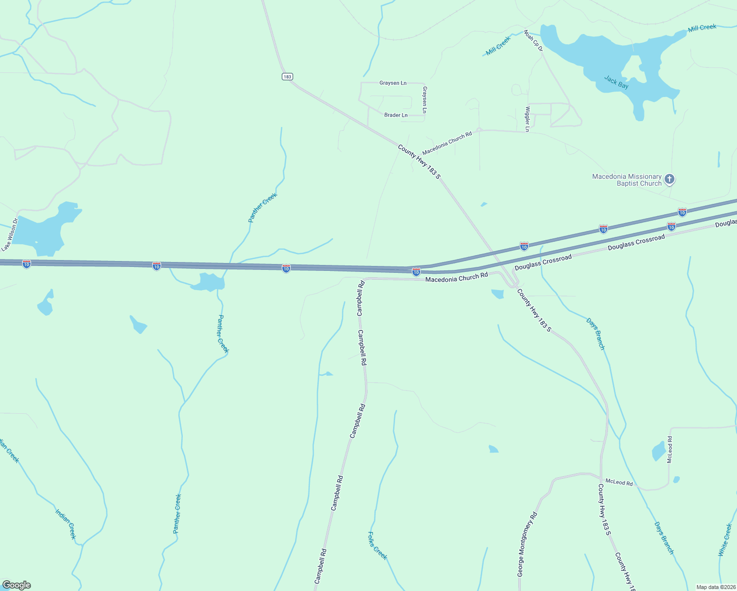 map of restaurants, bars, coffee shops, grocery stores, and more near 3012 Campbell Road in DeFuniak Springs