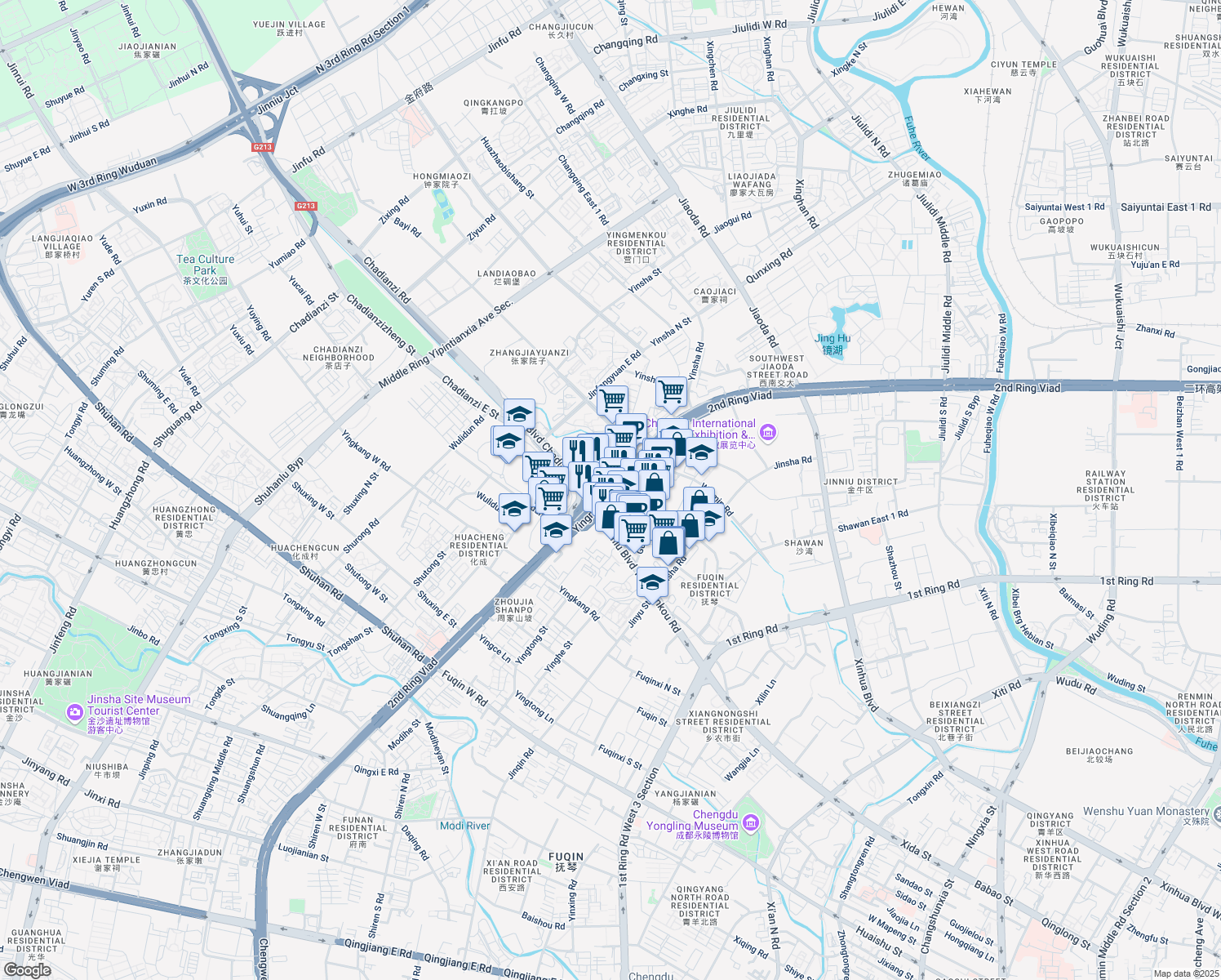 map of restaurants, bars, coffee shops, grocery stores, and more near in Chengdu Shi