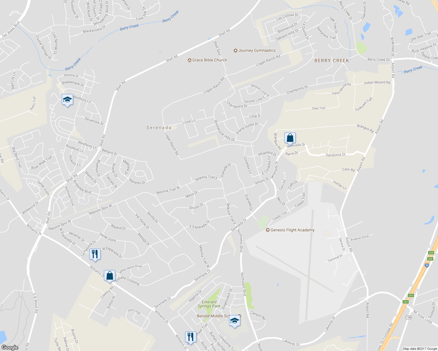 map of restaurants, bars, coffee shops, grocery stores, and more near 4113 Sequoia Trail East in Georgetown