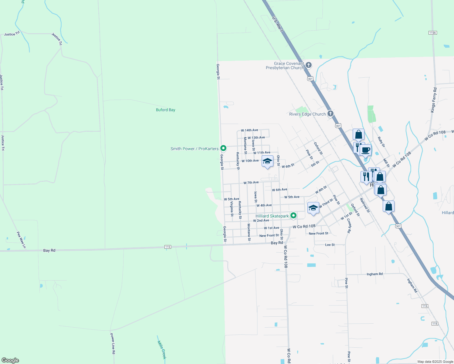 map of restaurants, bars, coffee shops, grocery stores, and more near 27027 West 7th Avenue in Hilliard