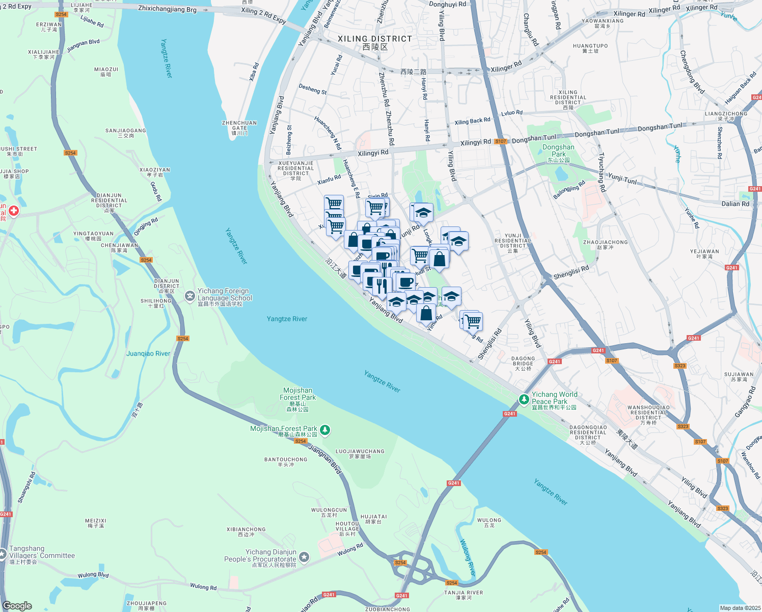map of restaurants, bars, coffee shops, grocery stores, and more near in Yichang