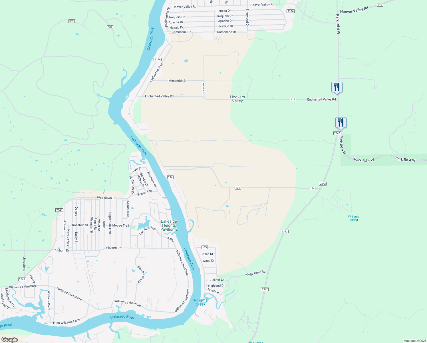 map of restaurants, bars, coffee shops, grocery stores, and more near County Road 134 in Burnet