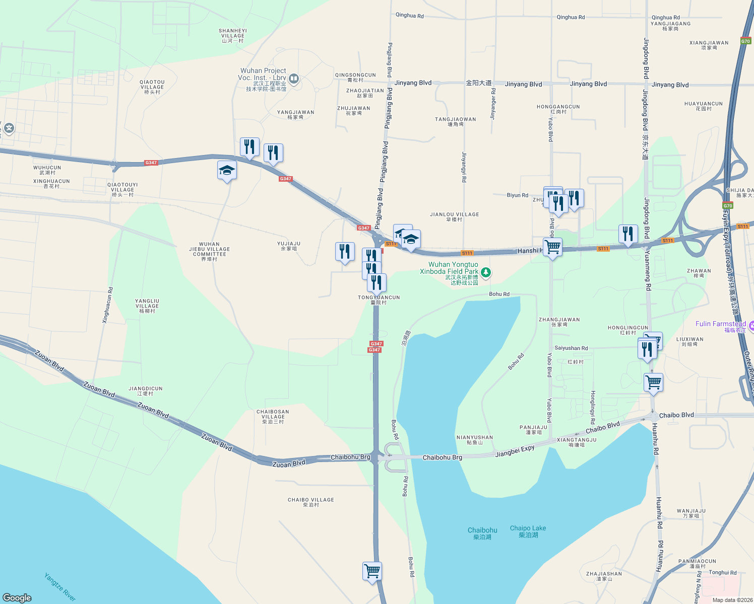 map of restaurants, bars, coffee shops, grocery stores, and more near Ping Jiang Da Dao in Wu Han Shi
