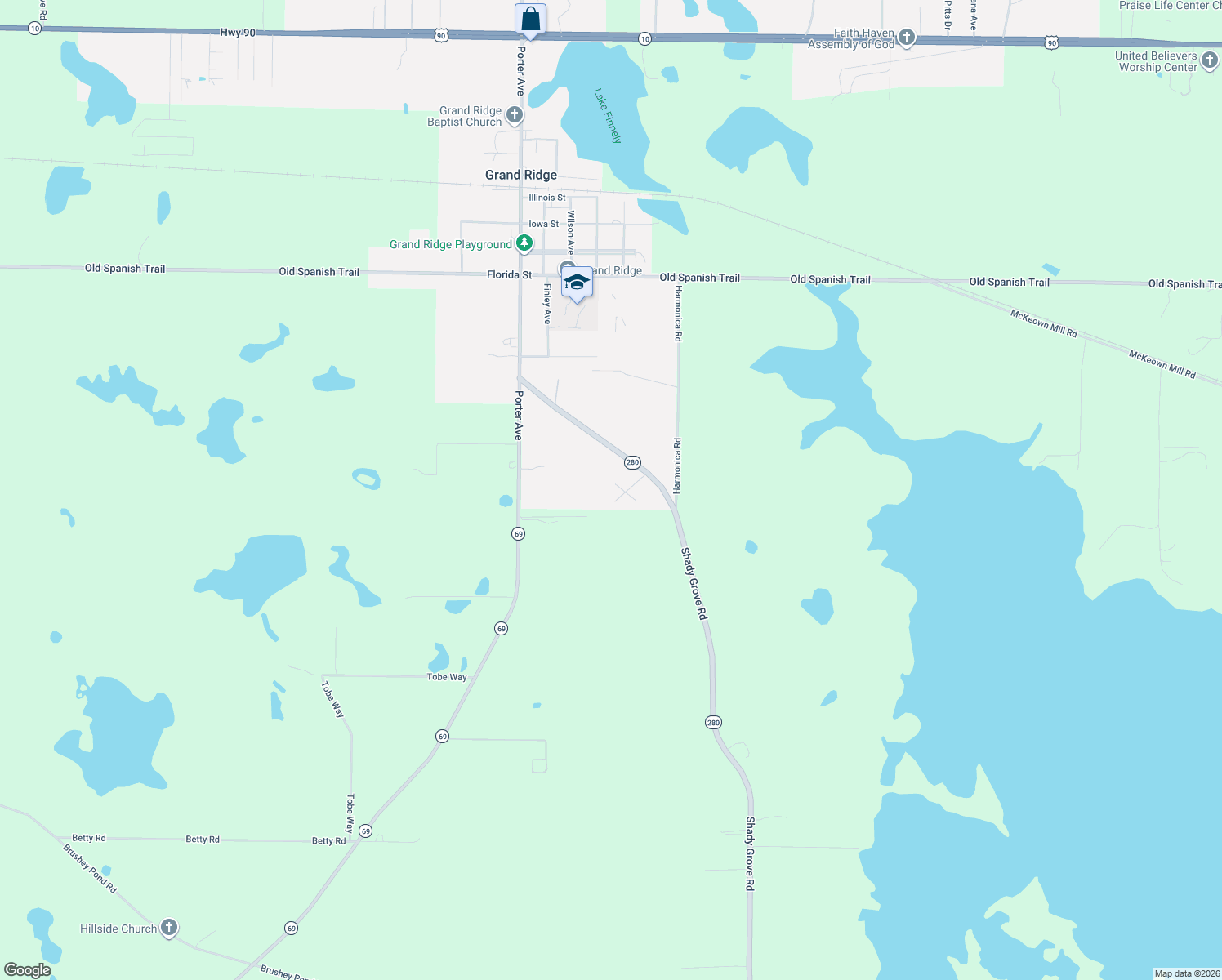 map of restaurants, bars, coffee shops, grocery stores, and more near 6975 Circle Oak Street in Grand Ridge