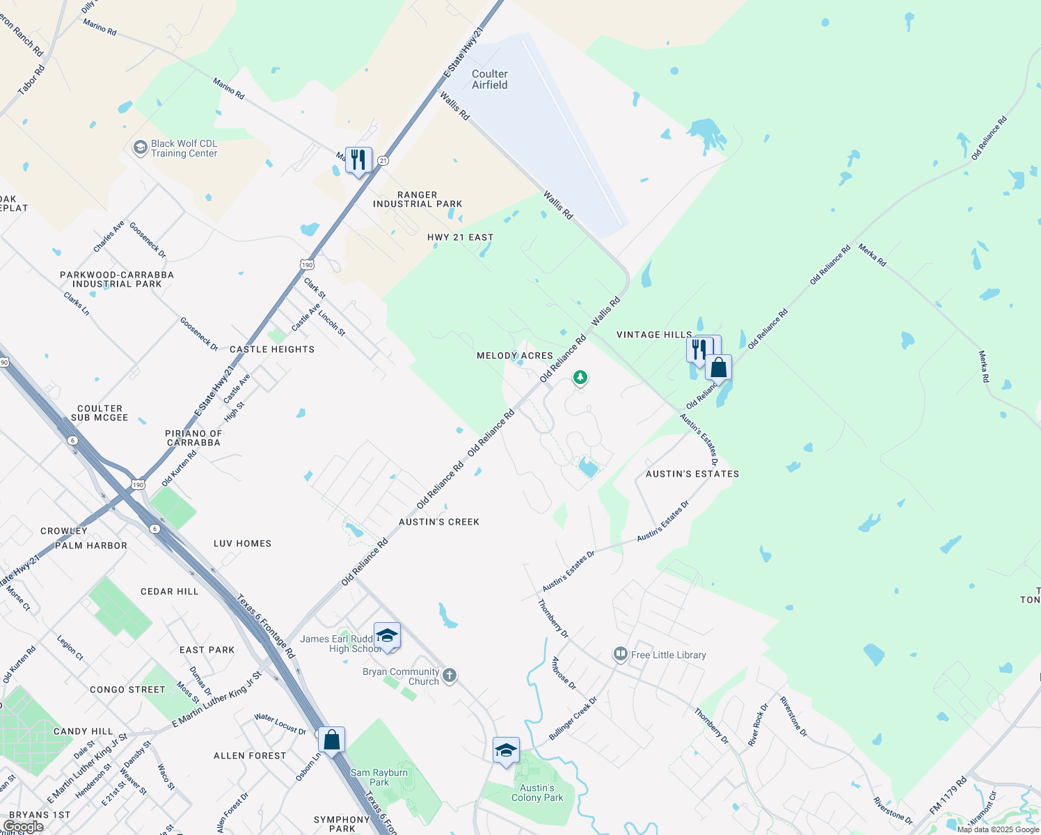 map of restaurants, bars, coffee shops, grocery stores, and more near 1004 Venice Dr in Bryan
