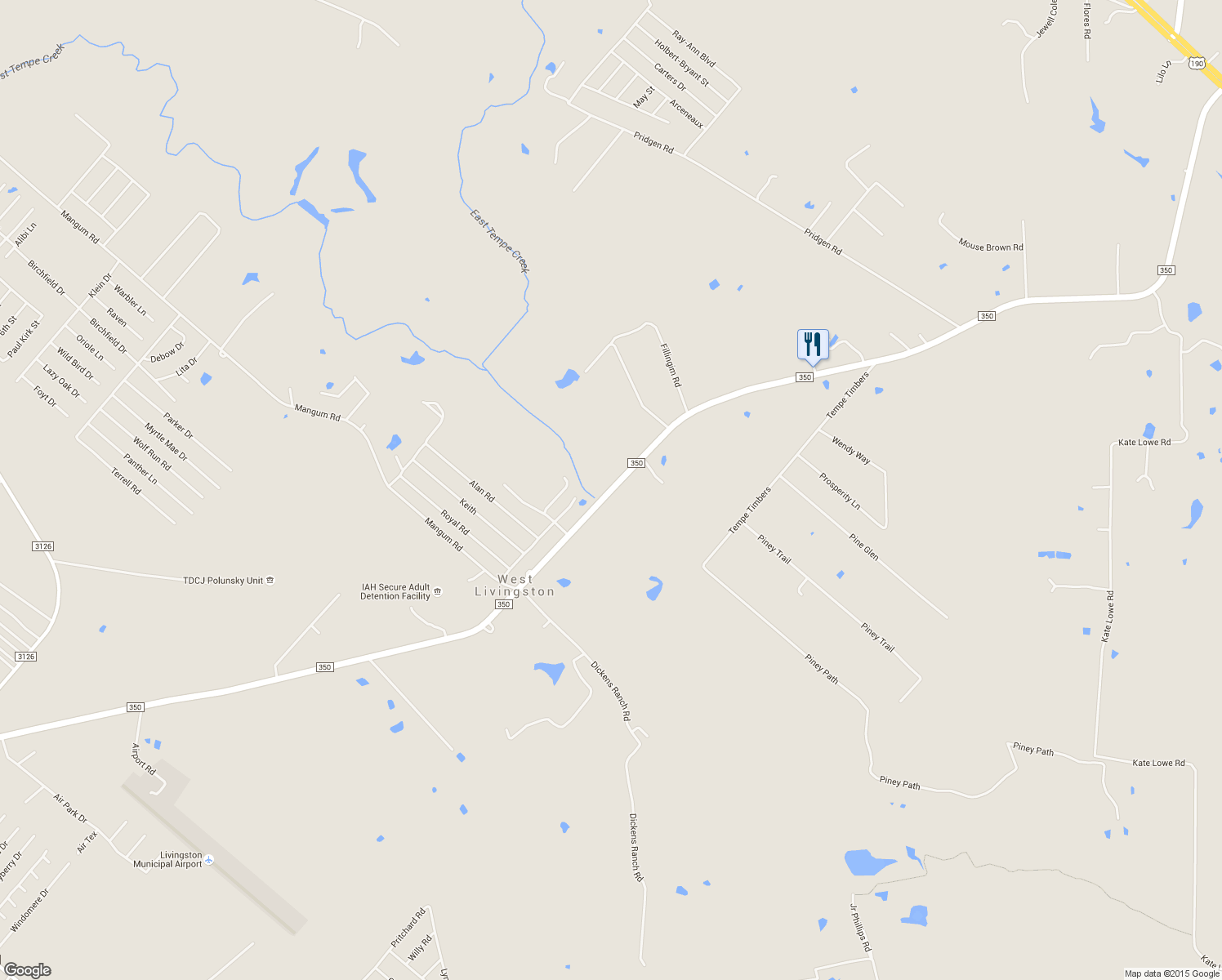 map of restaurants, bars, coffee shops, grocery stores, and more near Farm to Market Road 350 in Livingston