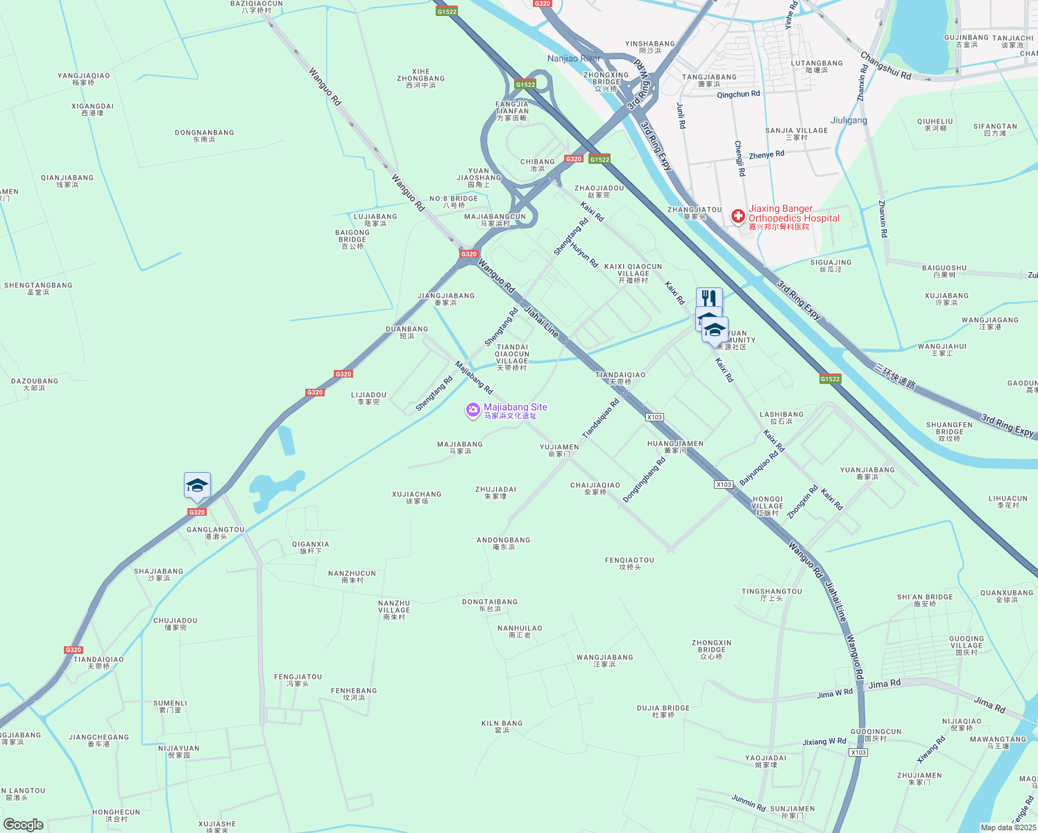 map of restaurants, bars, coffee shops, grocery stores, and more near Ma Jia Bang Lu in Jia Xing Shi