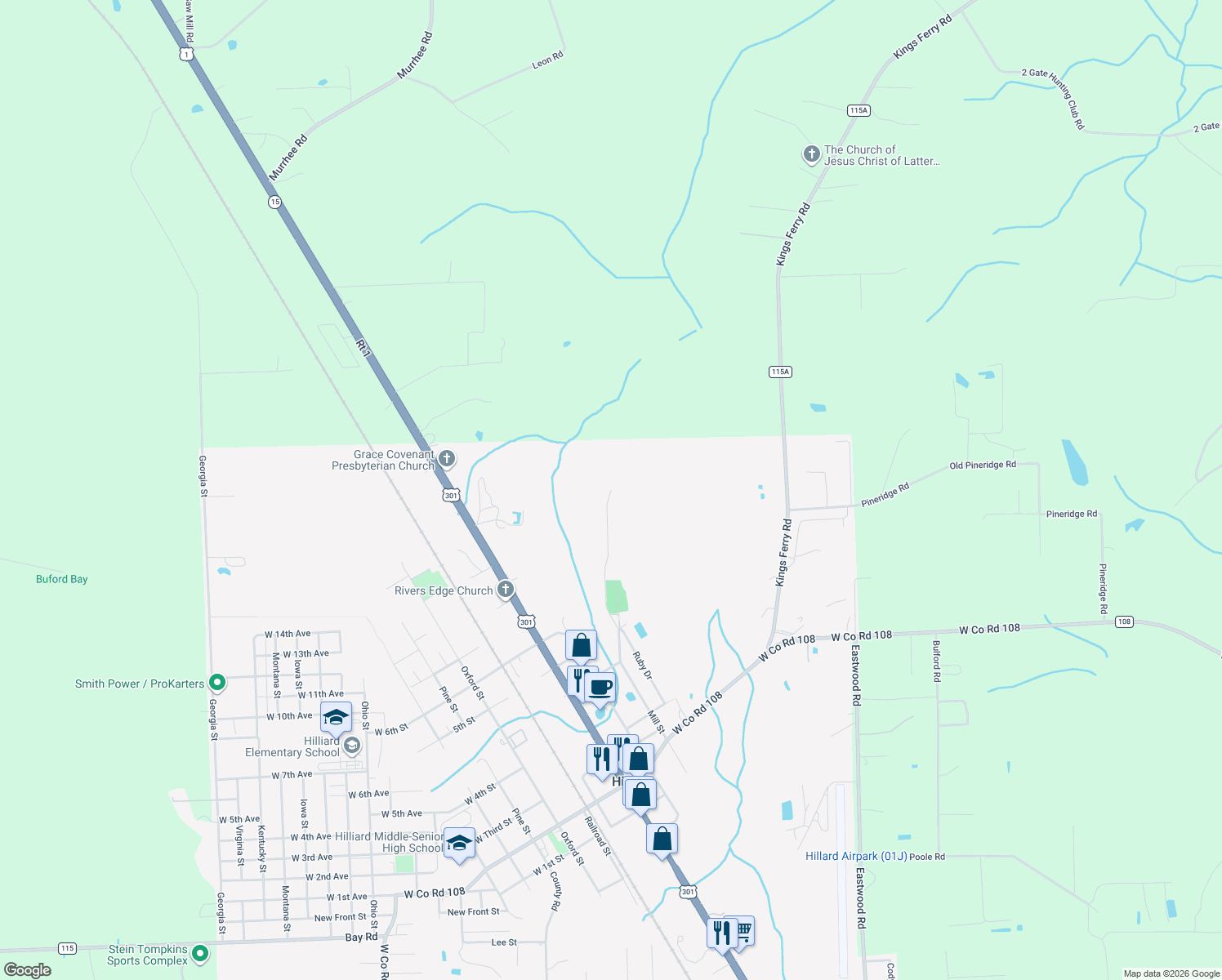 map of restaurants, bars, coffee shops, grocery stores, and more near 489 Ruby Drive in Hilliard