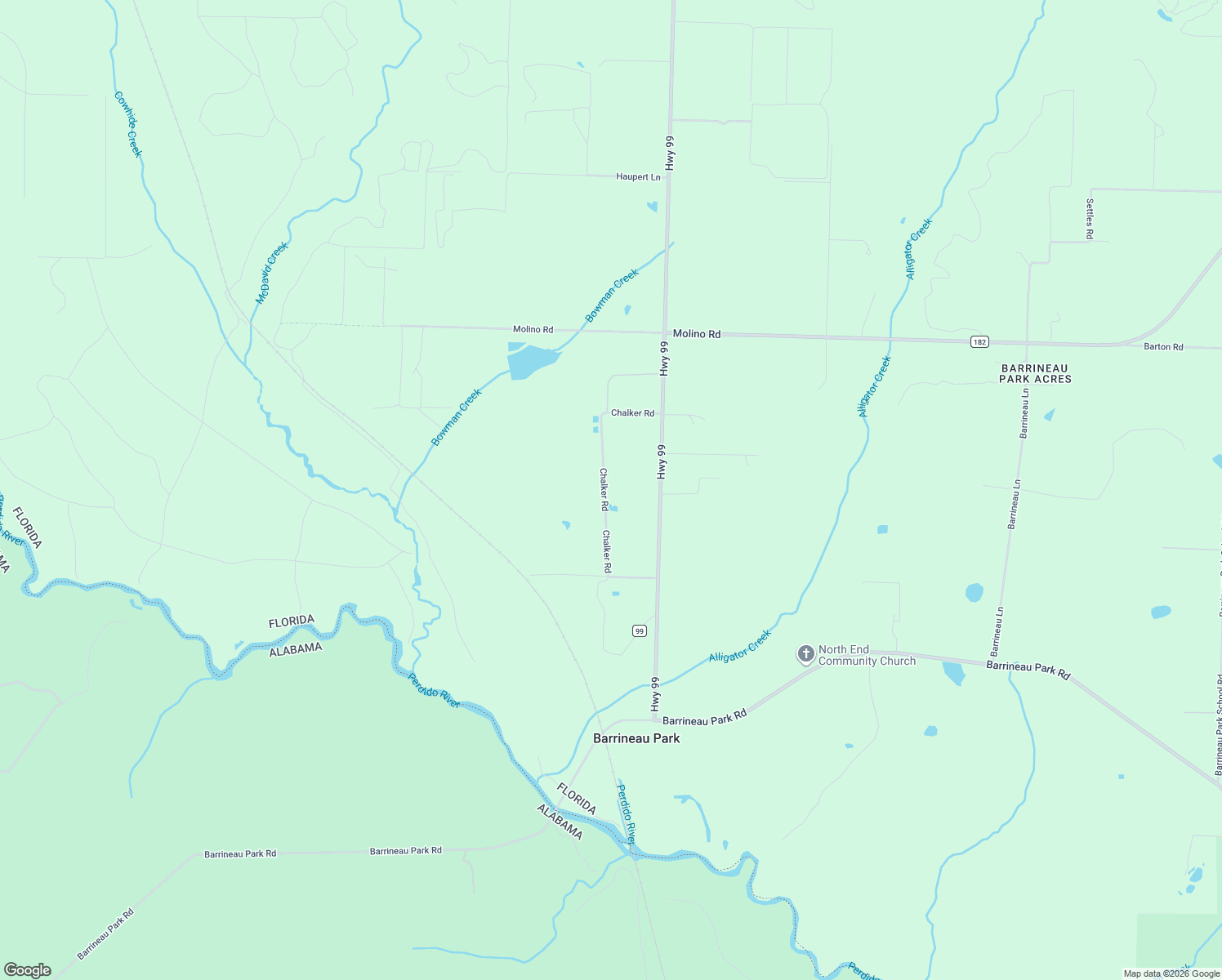 map of restaurants, bars, coffee shops, grocery stores, and more near 5588 Chalker Rd in Molino