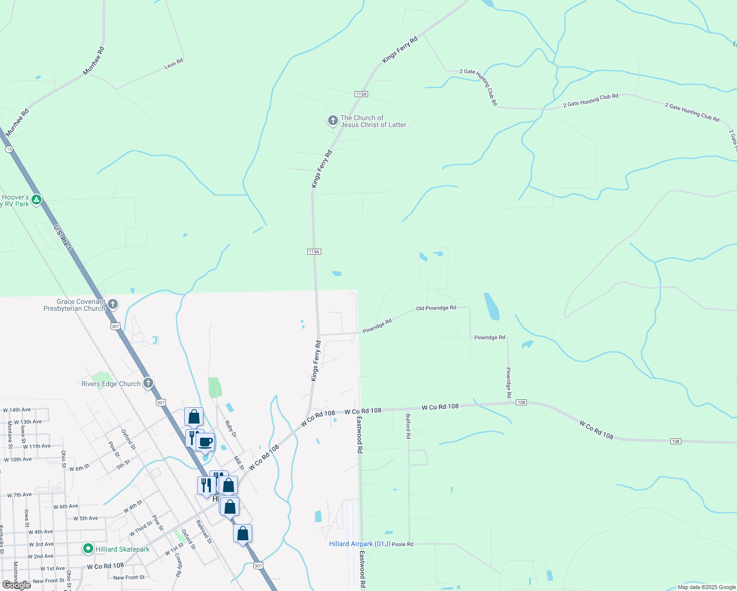map of restaurants, bars, coffee shops, grocery stores, and more near 37144 Higginbotham Road in Hilliard