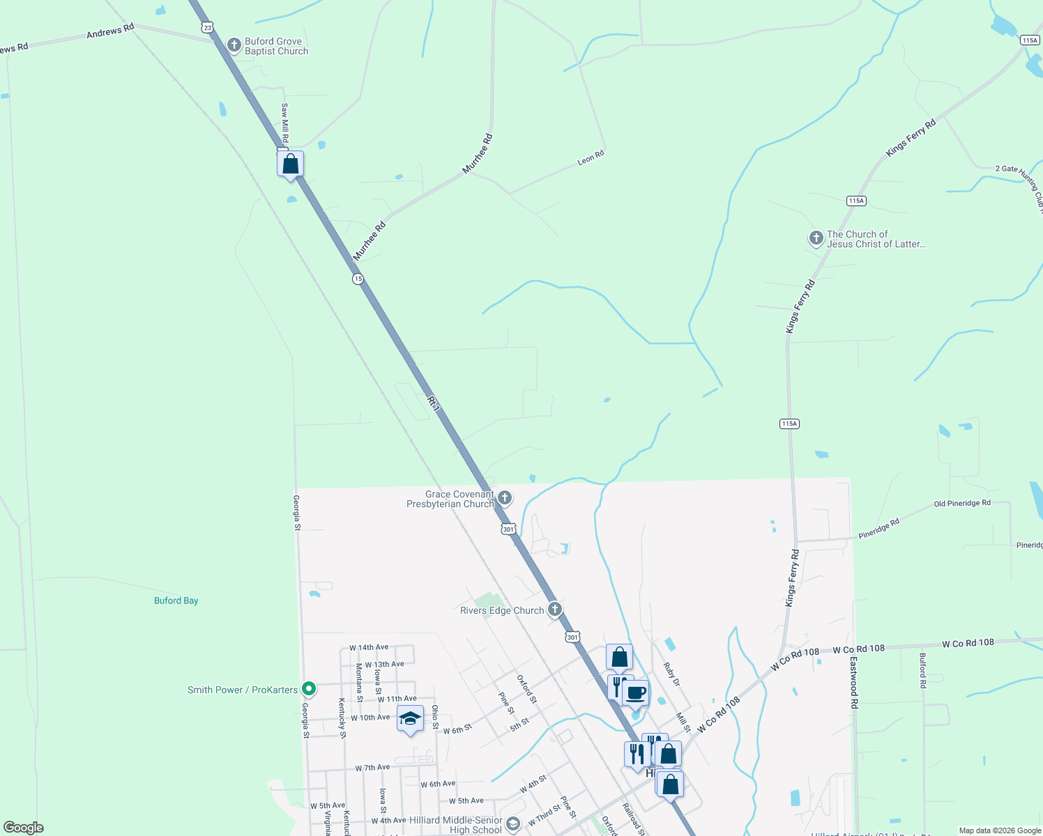 map of restaurants, bars, coffee shops, grocery stores, and more near 27247 Hallman Road in Hilliard