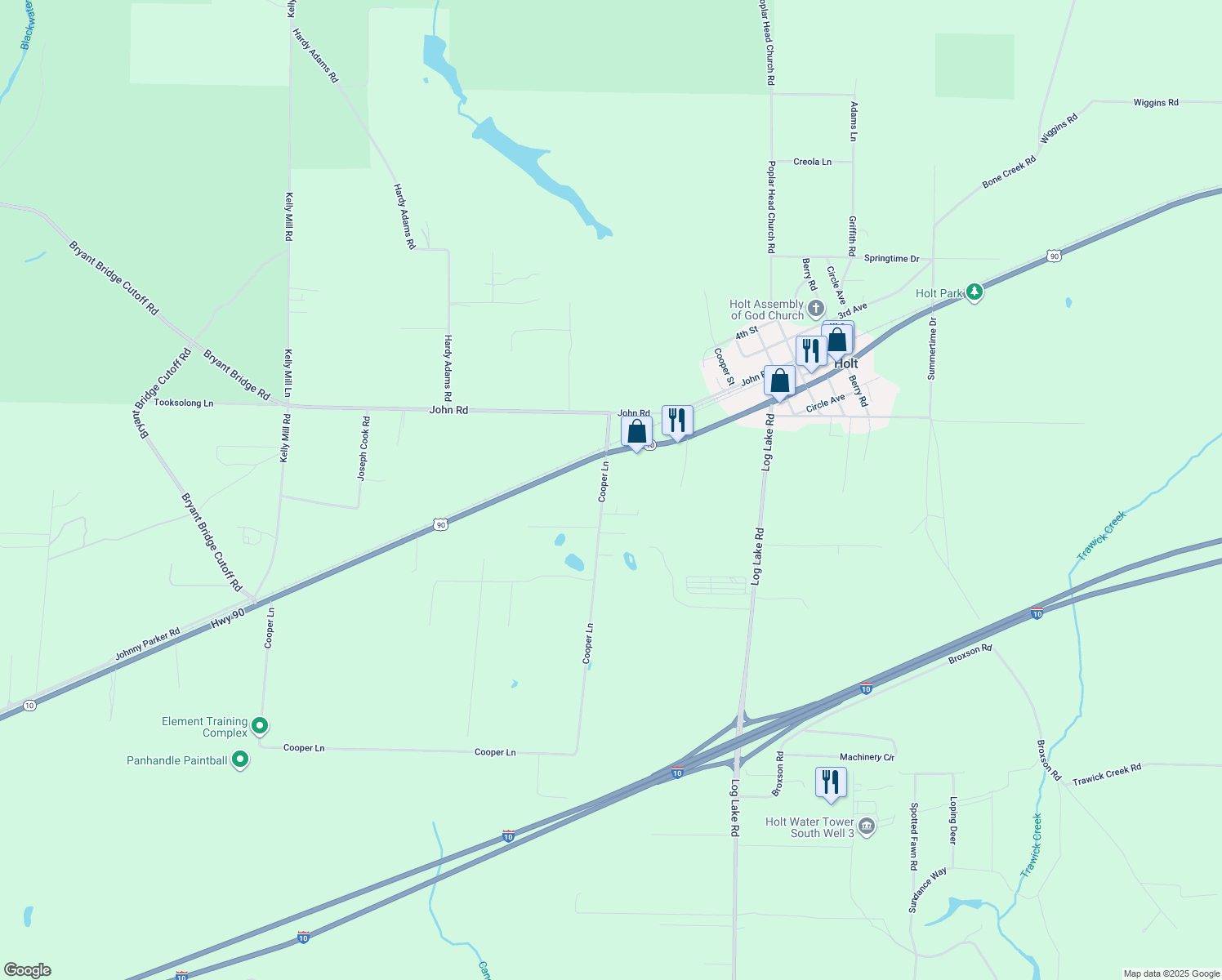map of restaurants, bars, coffee shops, grocery stores, and more near 4046 Cooper Lane in Holt