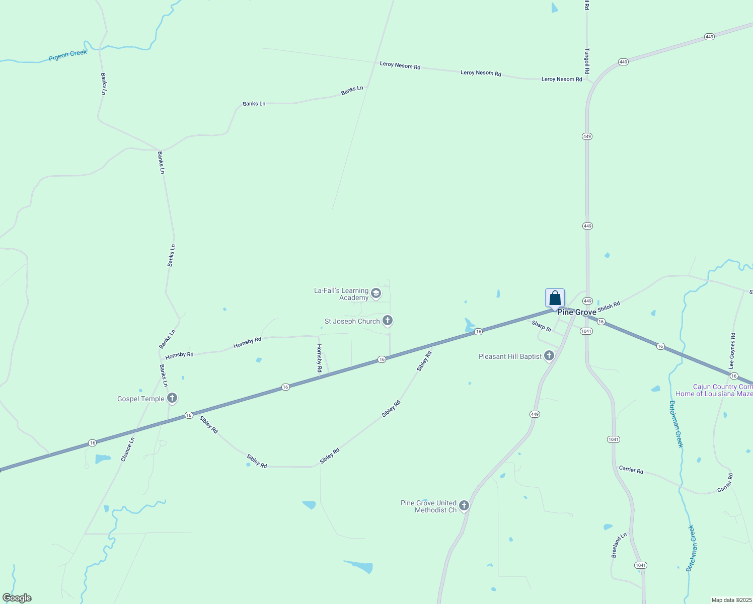 map of restaurants, bars, coffee shops, grocery stores, and more near Hughes Lane in Amite City