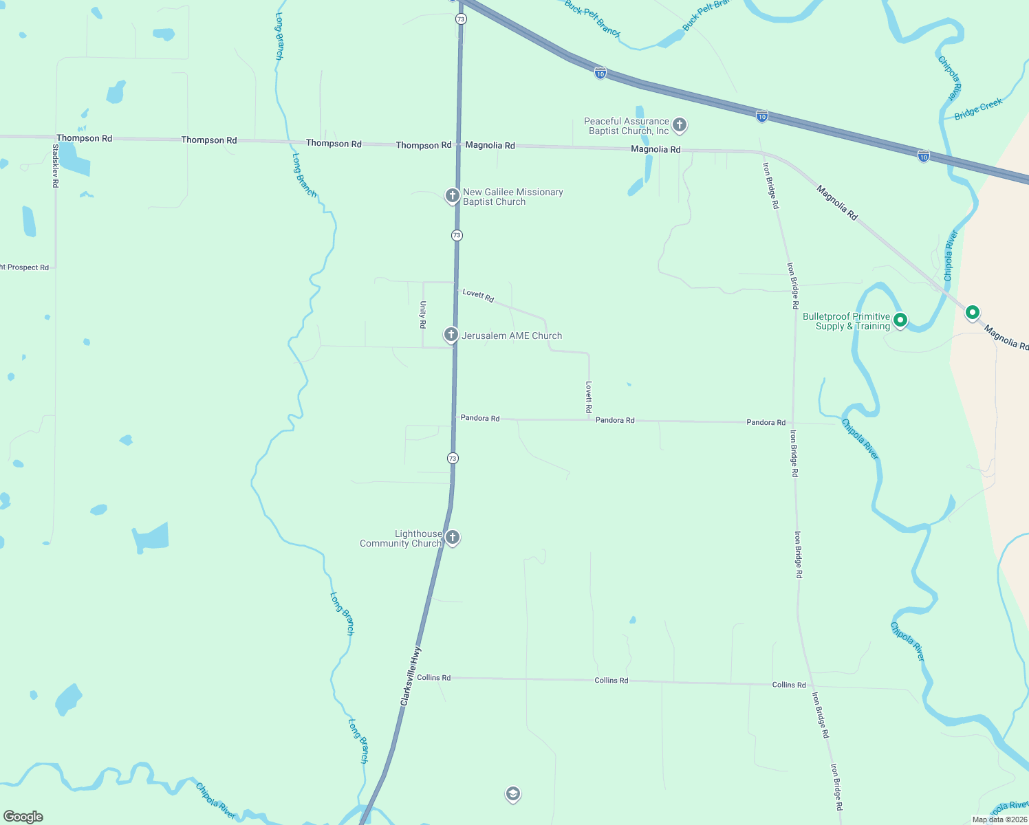 map of restaurants, bars, coffee shops, grocery stores, and more near 4444 Pandora Road in Marianna
