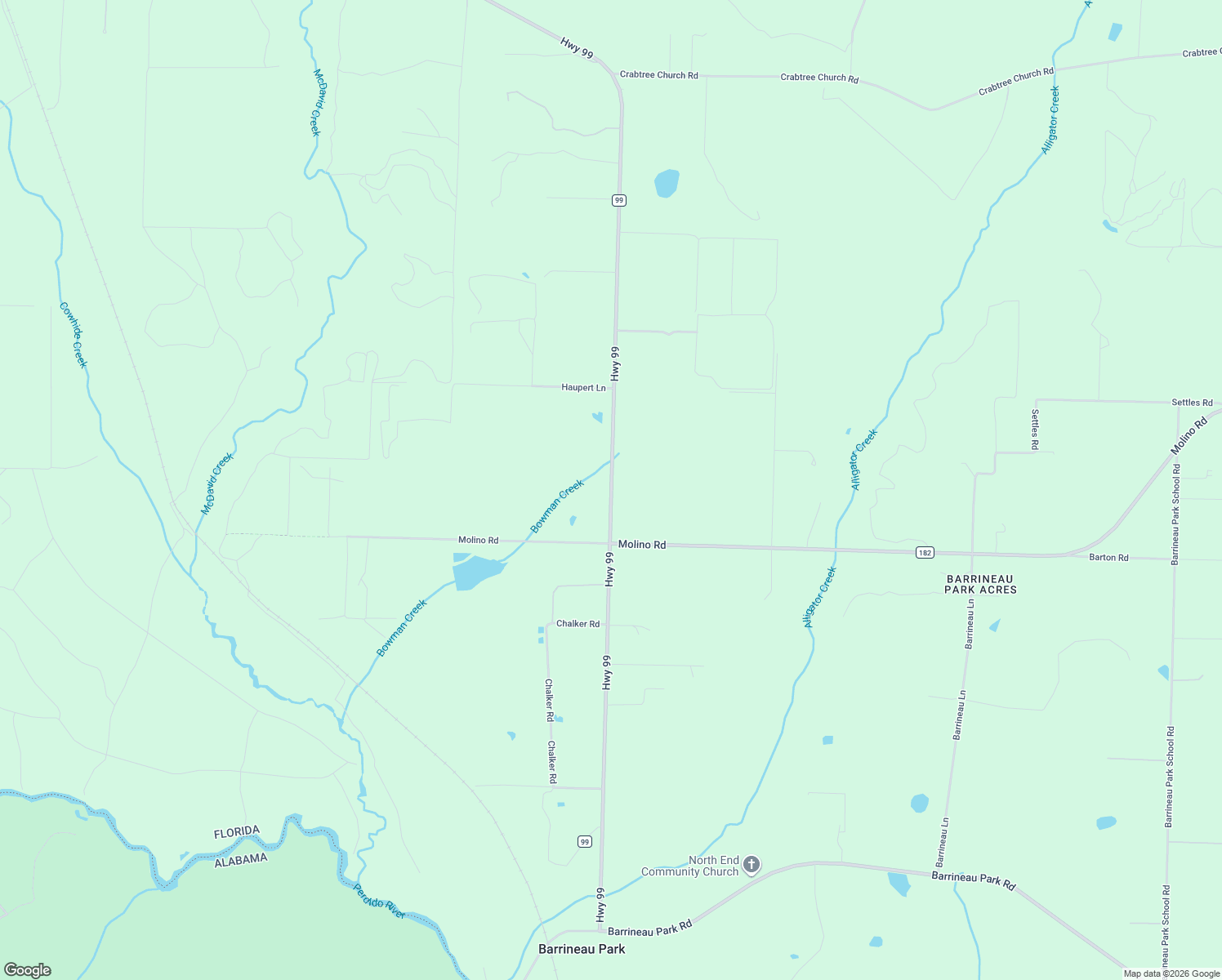 map of restaurants, bars, coffee shops, grocery stores, and more near 5515 Highway 99 in Molino