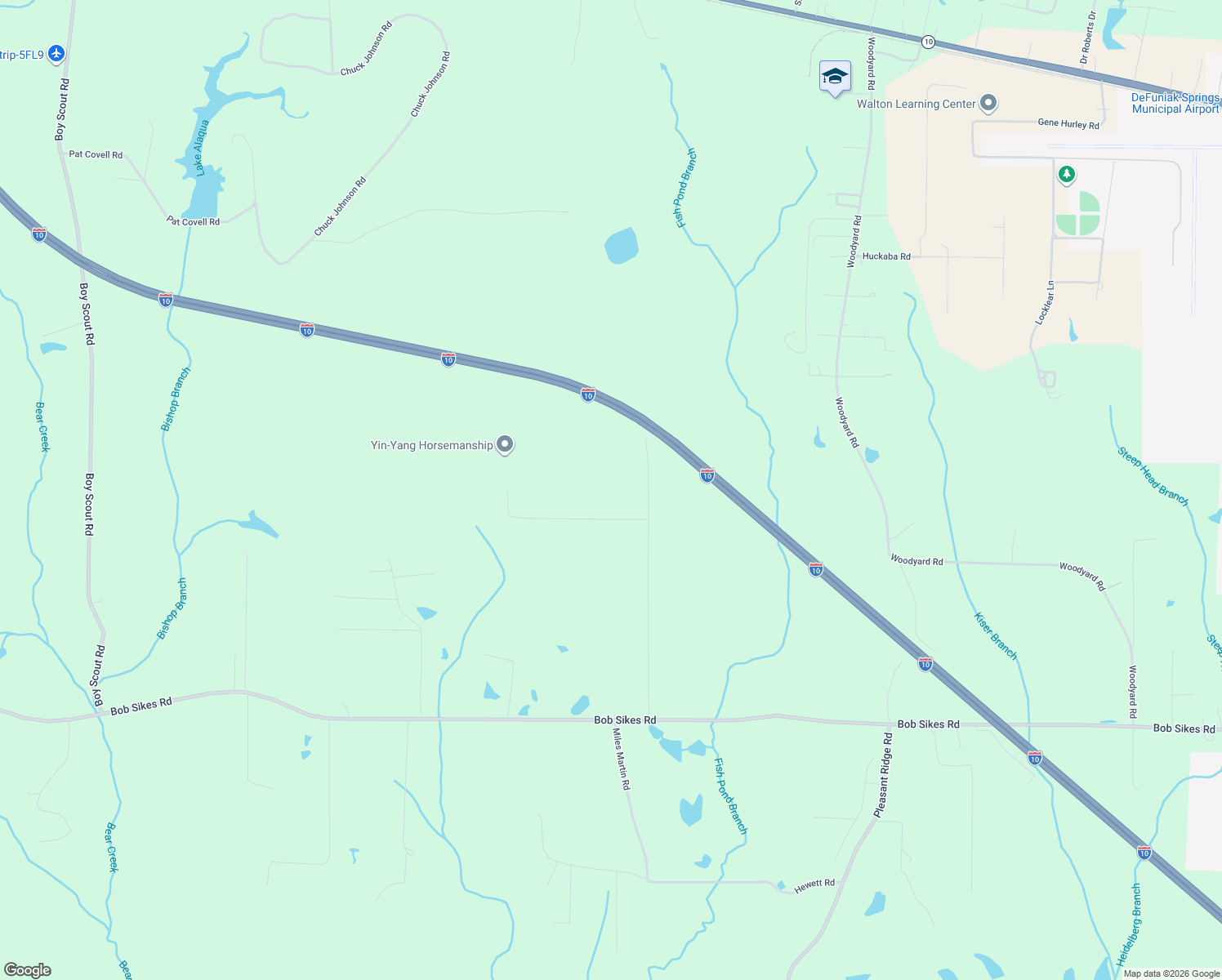 map of restaurants, bars, coffee shops, grocery stores, and more near 128 Edgewood Road in DeFuniak Springs