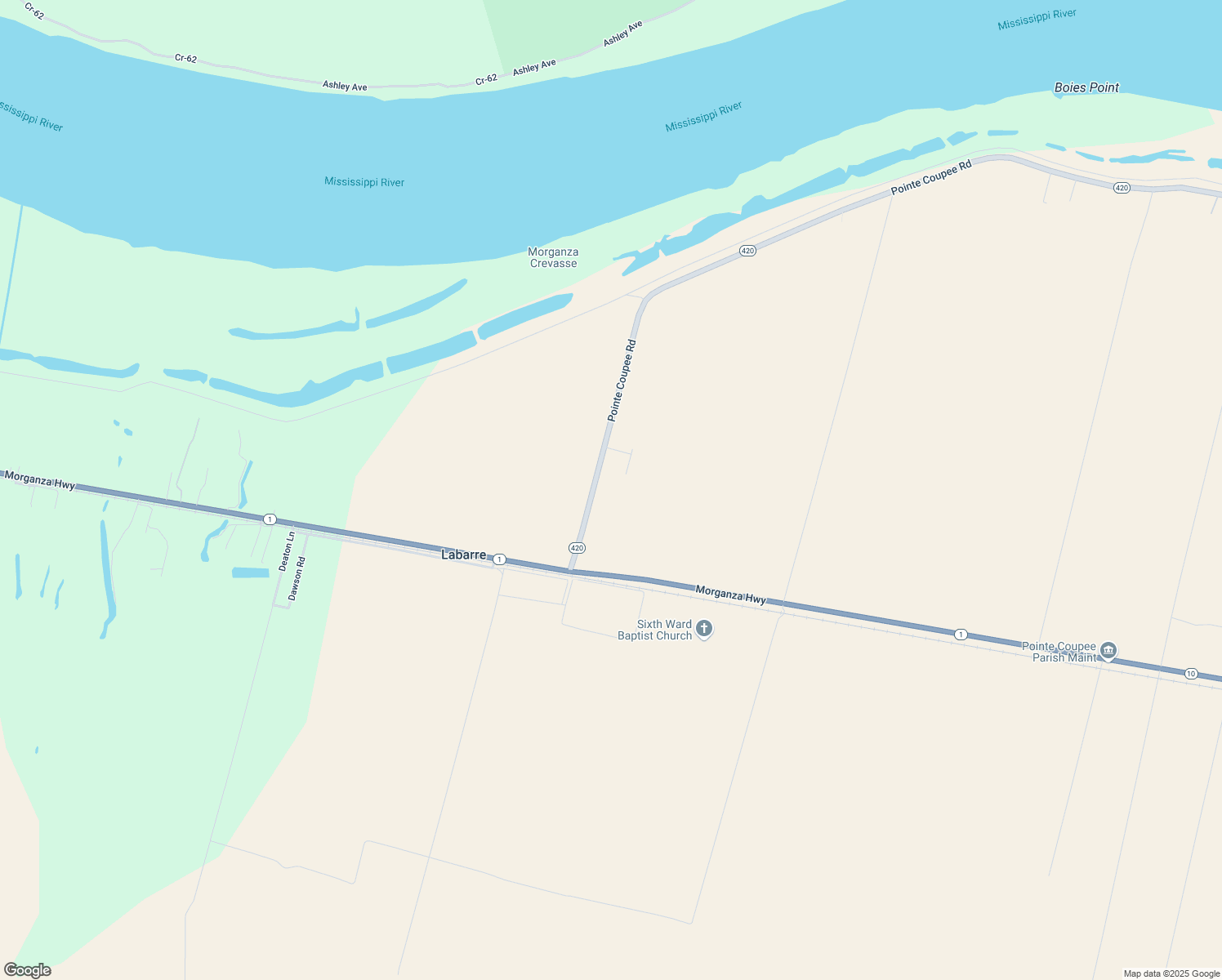 map of restaurants, bars, coffee shops, grocery stores, and more near 8434 Pointe Coupee Road in New Roads