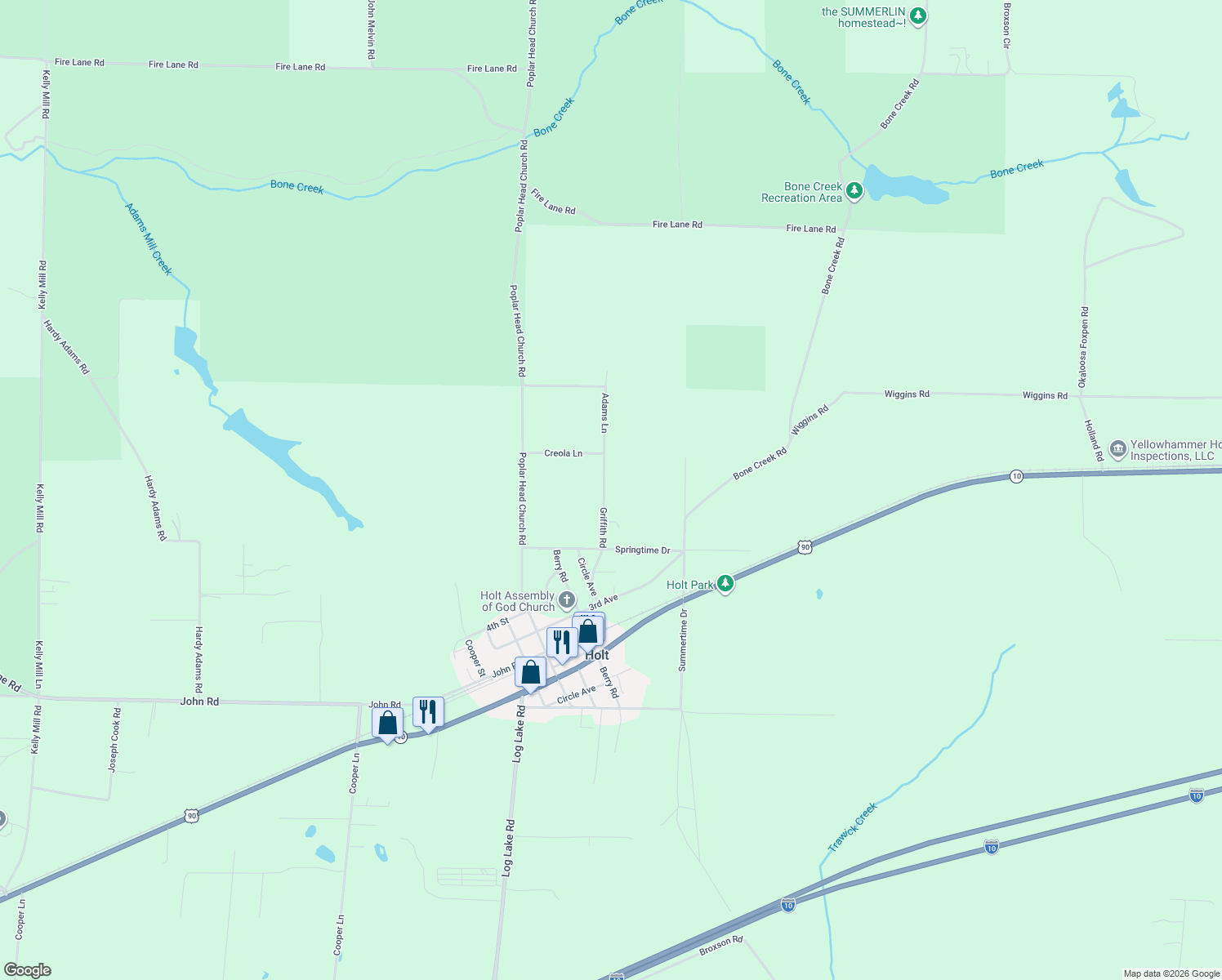 map of restaurants, bars, coffee shops, grocery stores, and more near 4773 Griffith Road in Holt